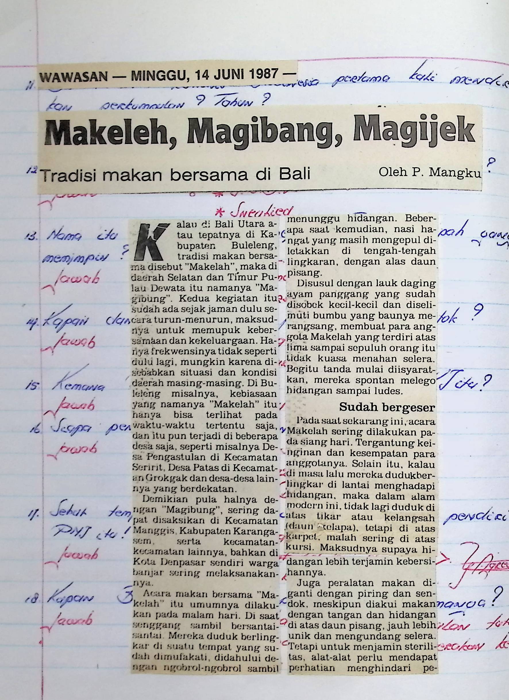 Makeleh, magibang, magijek tradisi makan bersama di Bali
