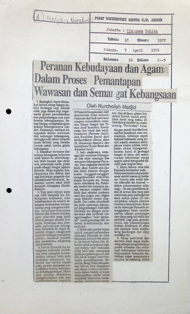 Peranan kebudayaan dan agama dalam proses pemantapan wawasan dan semangat kebangsaan