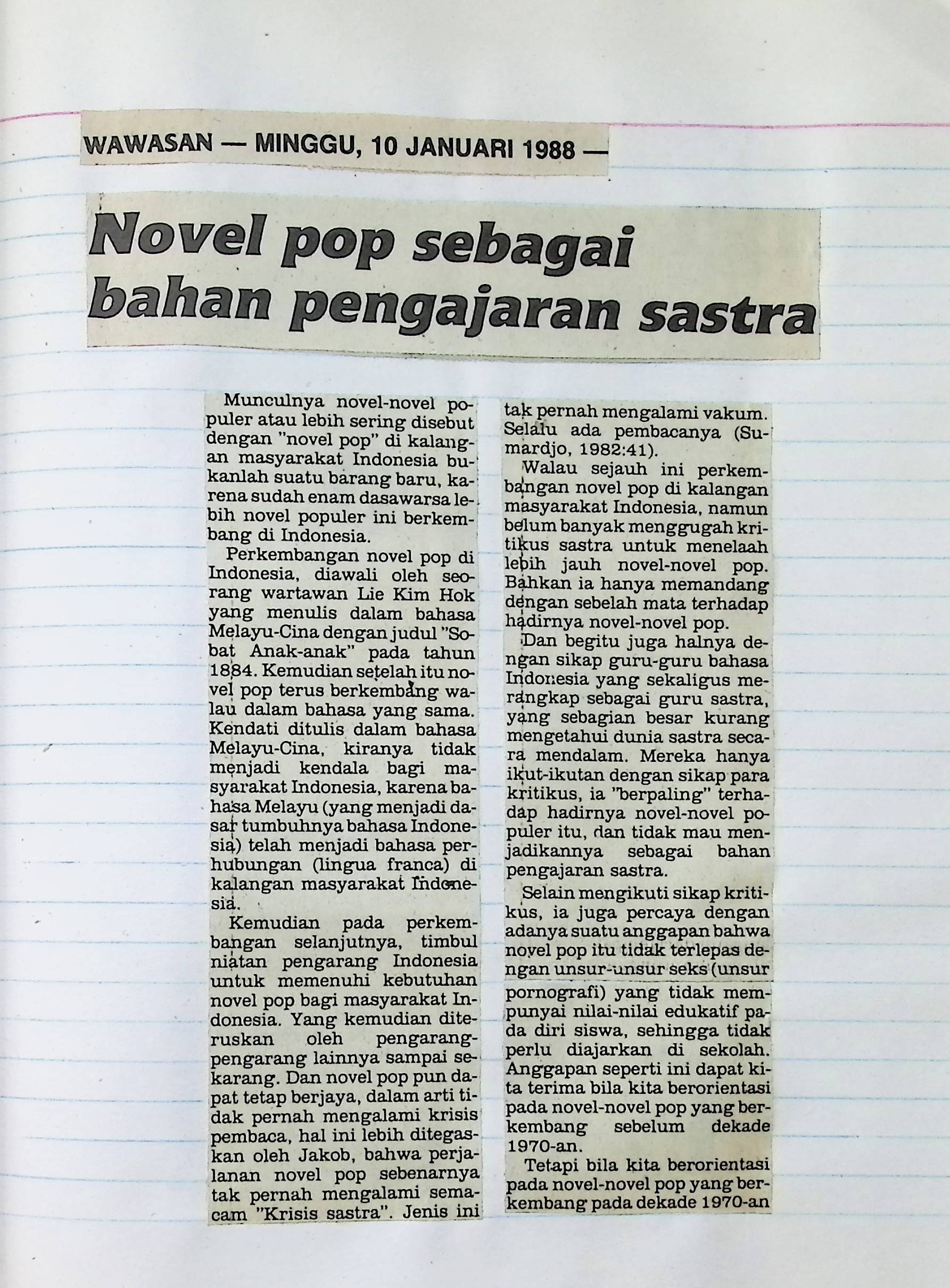 Novel pop sebagai bahan pengajaran sastra