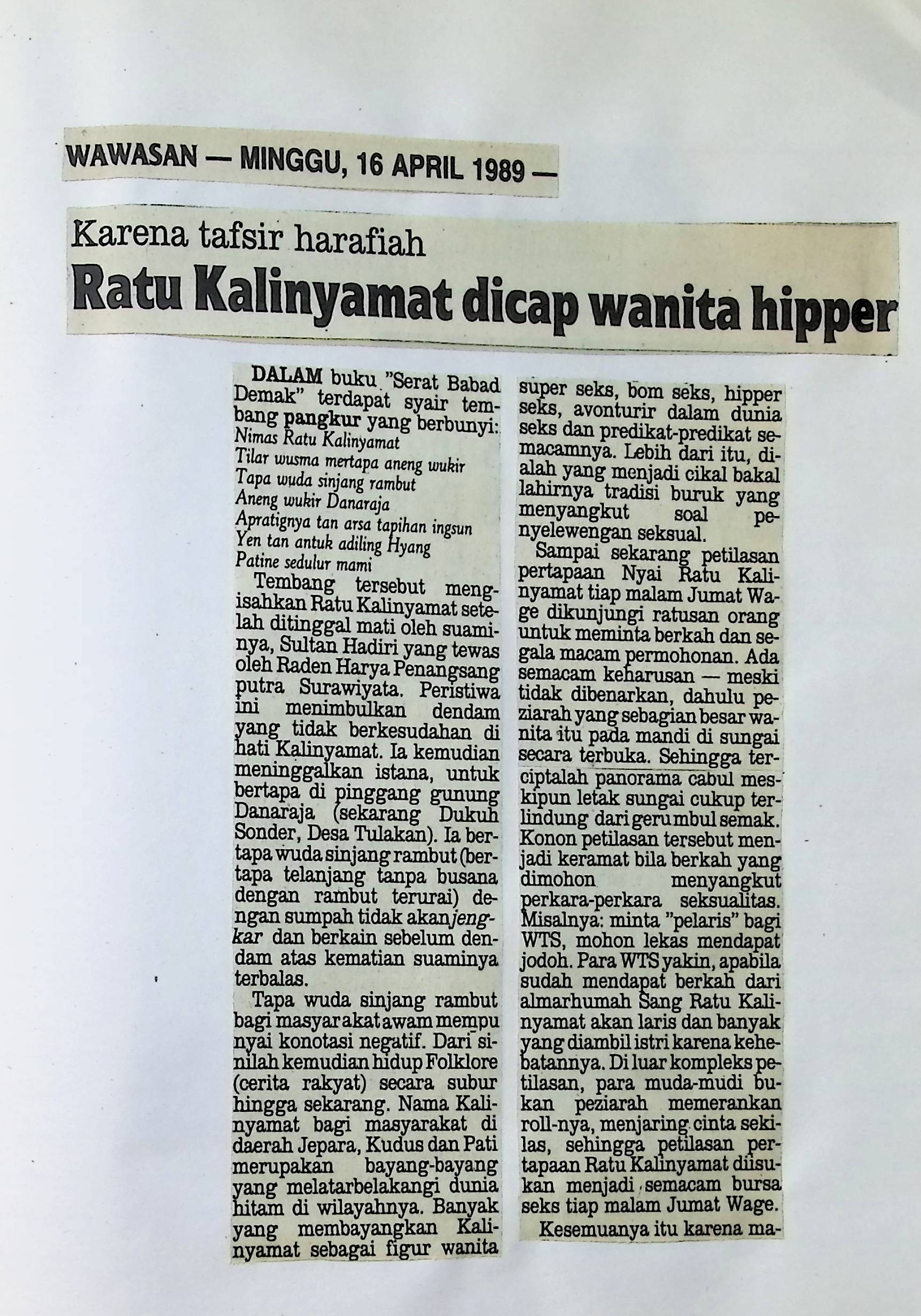 Ratu Kalinyamat dicap wanita hipper