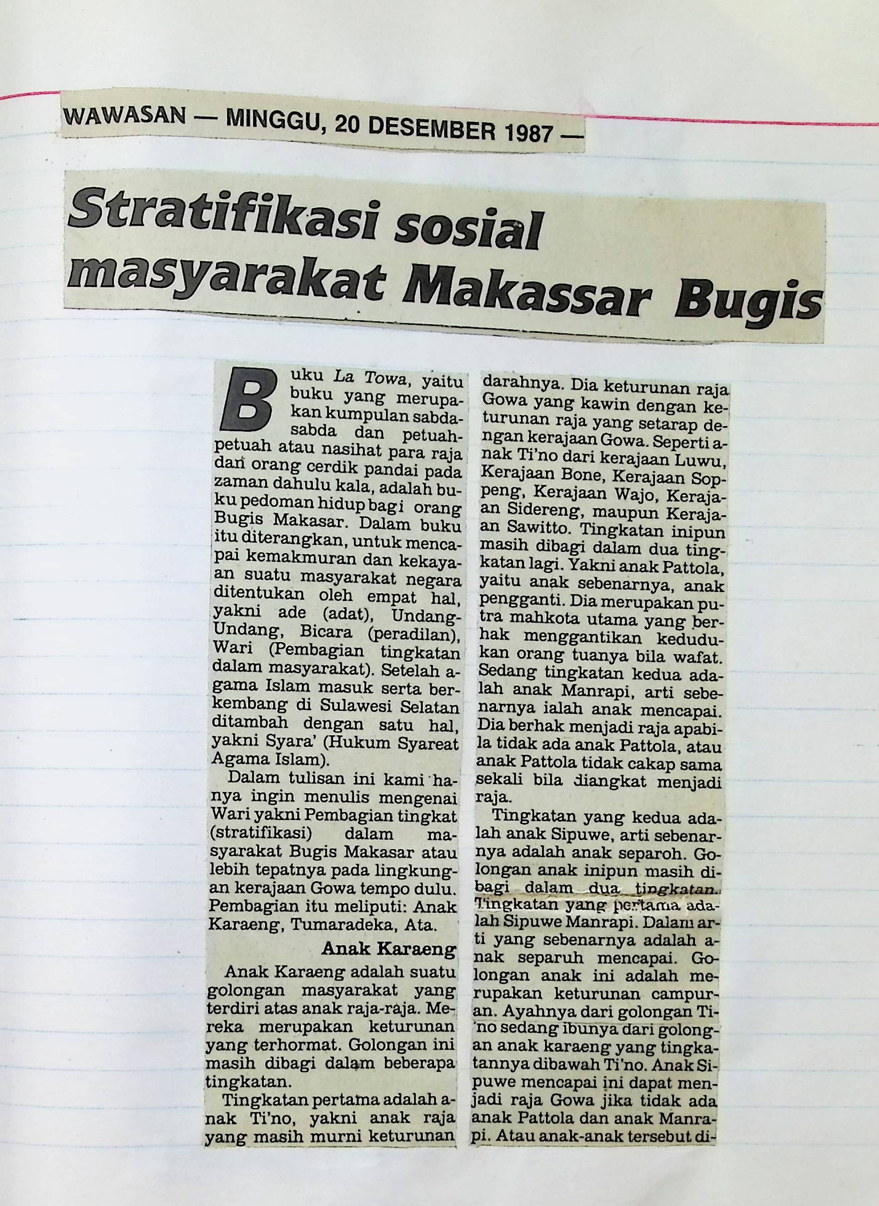 Stratifikasi sosial masyarakat Makassar Bugis