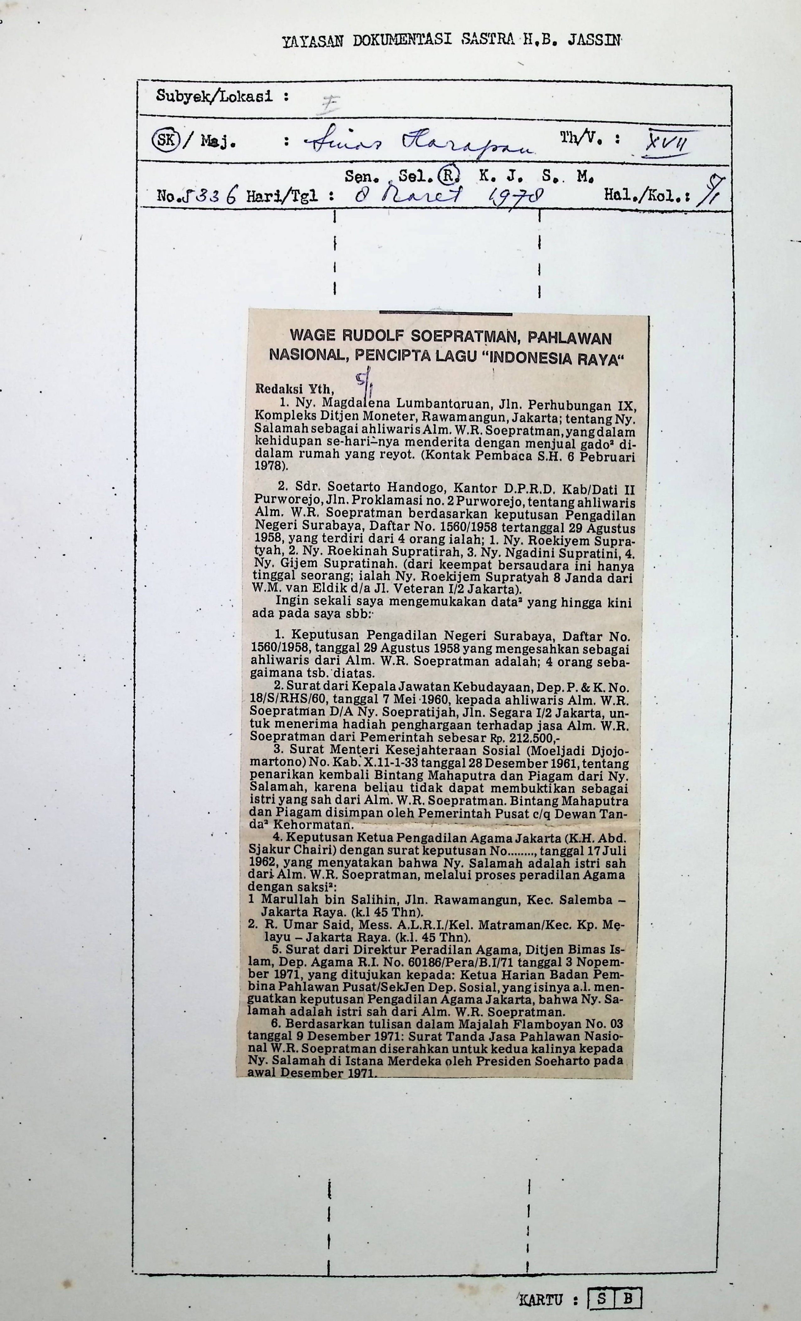 Wage Rudolf Soepratman, pahlawan Nasional, pencipta lagu"Indonesia Raya"
