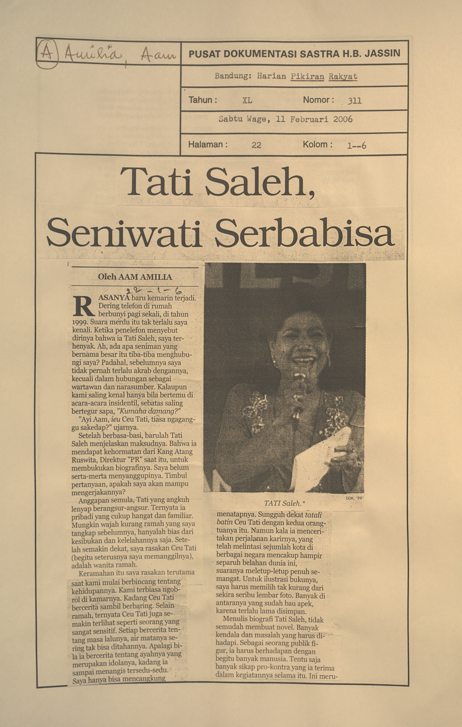 Tati Saleh, seniwati serbabisa
