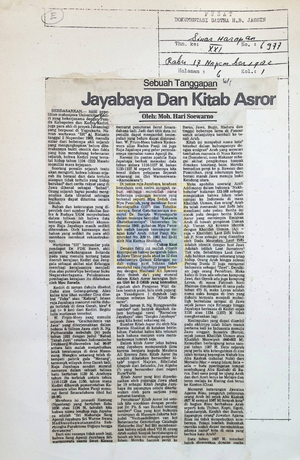 Sebuah tanggapan, Jayabaya dan Kitab Asror