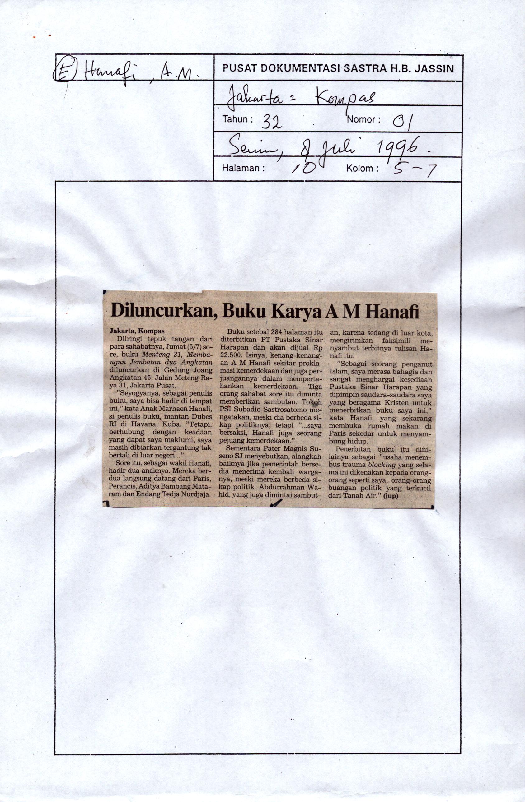 Diluncurkan, buku karya A.M. Hanafi