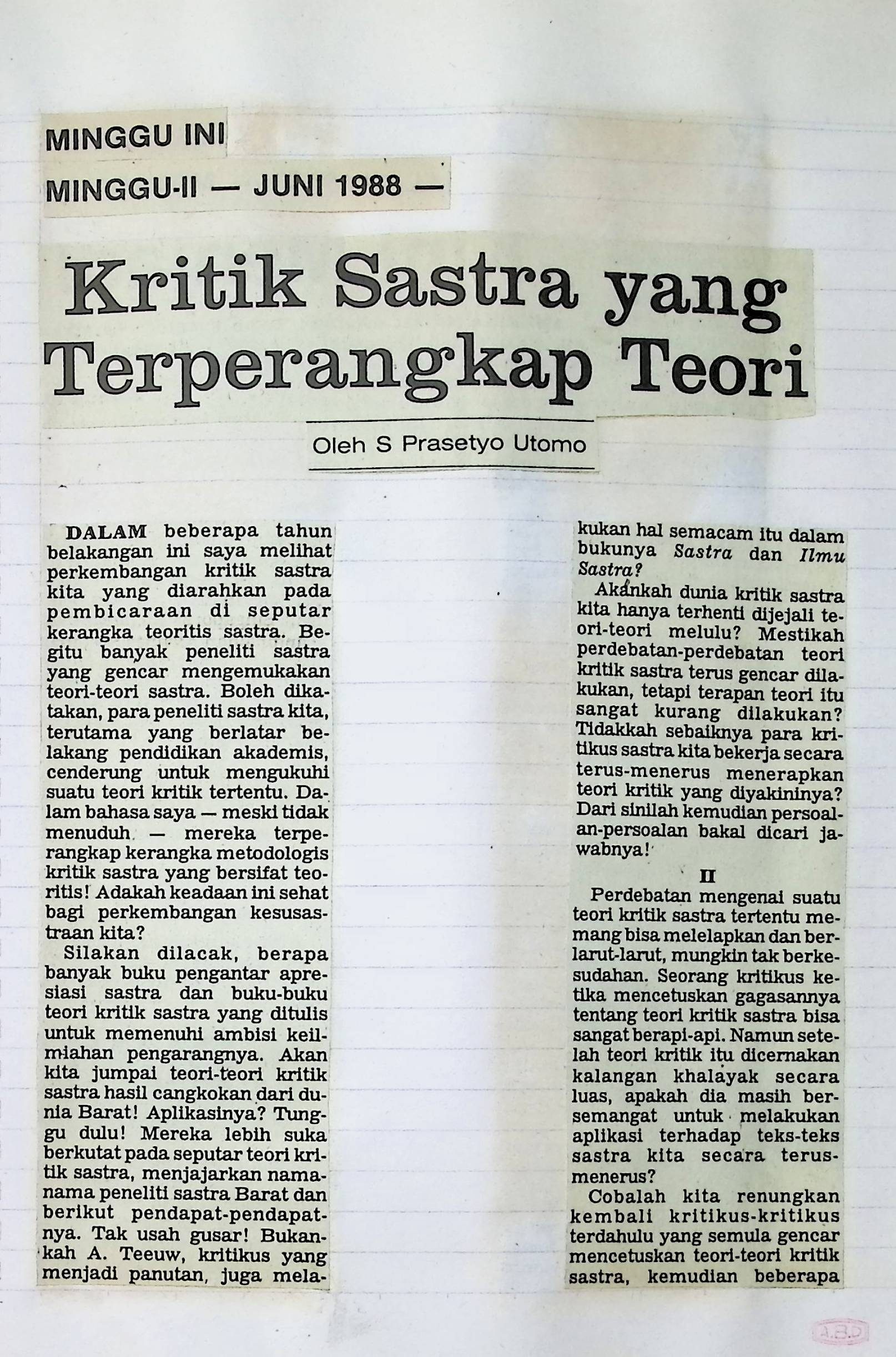 Kritk sastra yang terperangkap teori