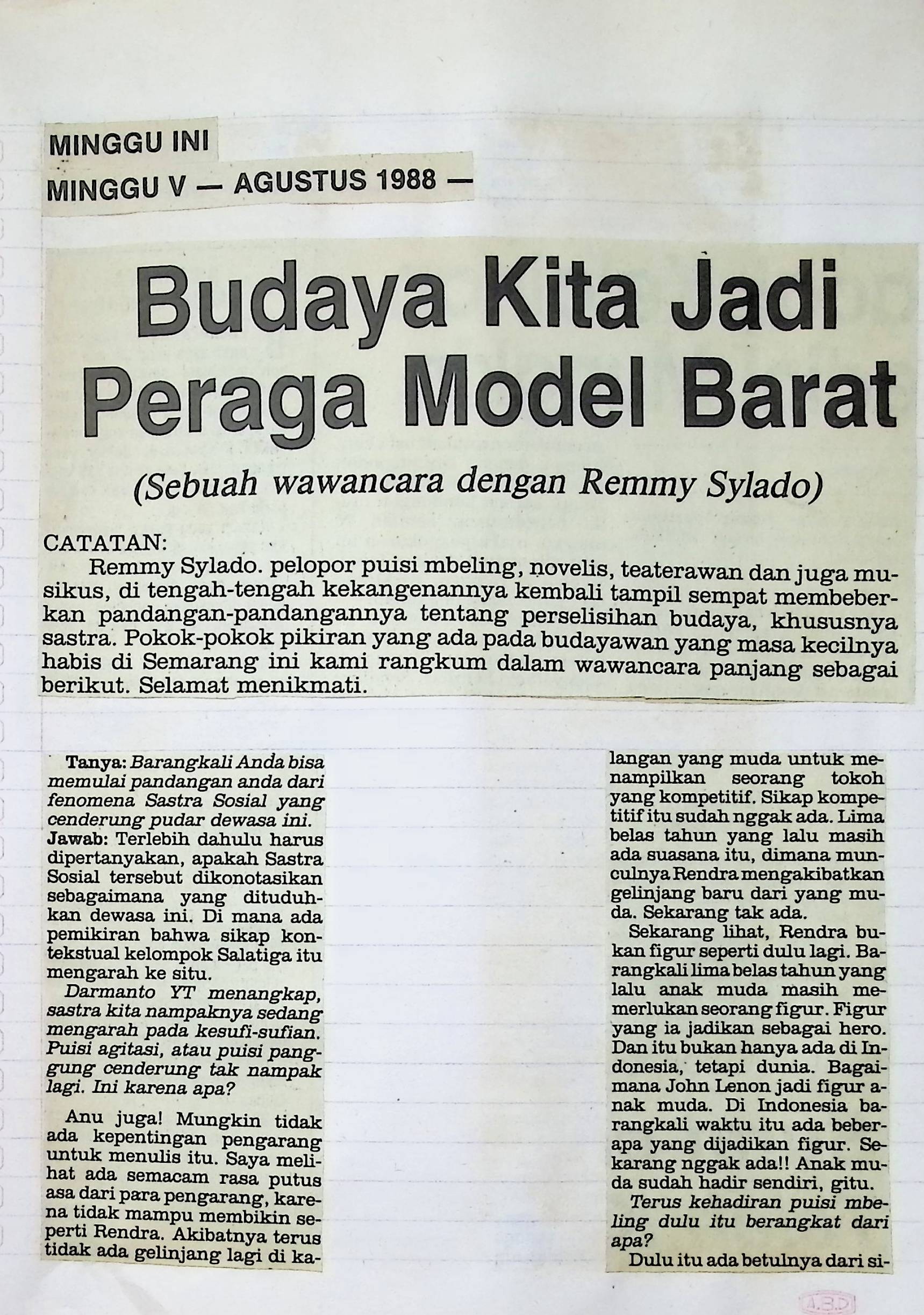 Budaya kita jadi peraga model Barat