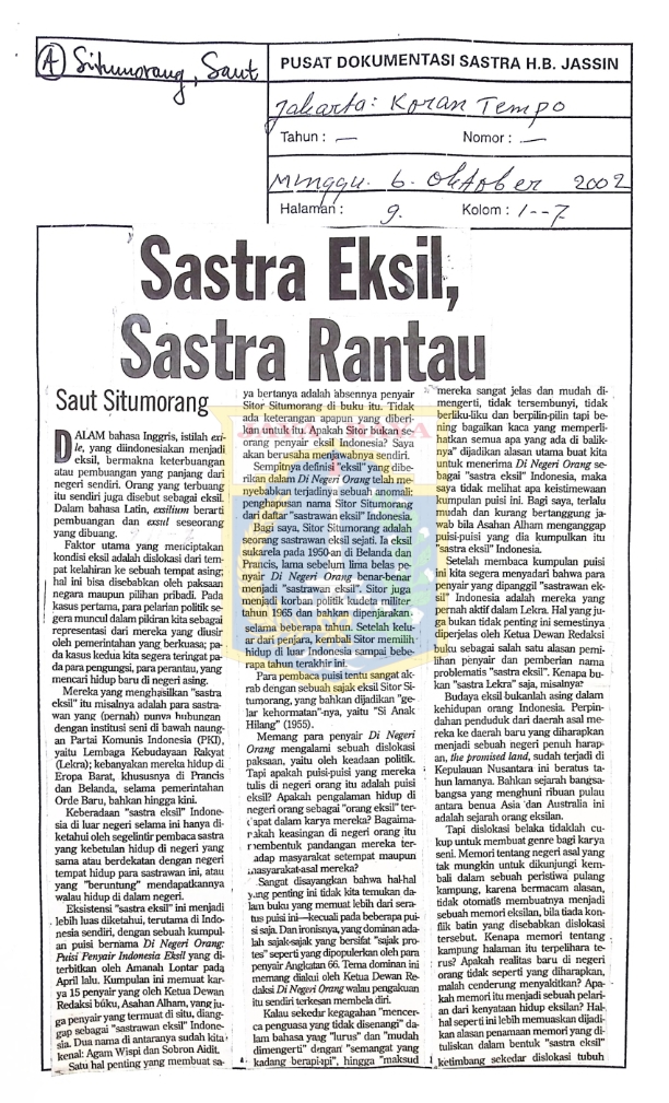Sastra eksil, sastra rantau
