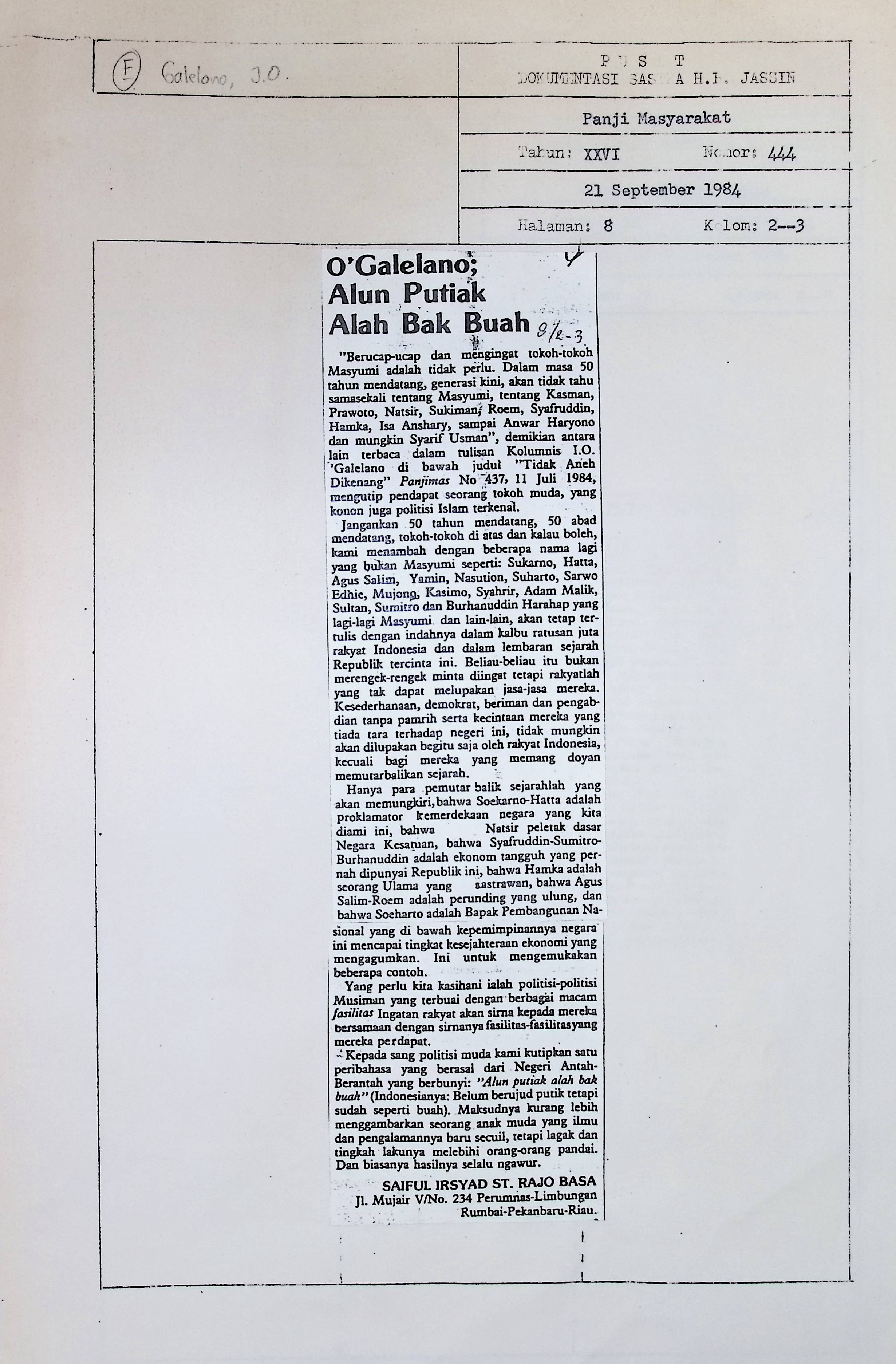 O'Galelano; alun putiak alah bak buah