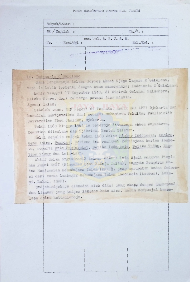 Kumpulan biografi (dafar riwayat hidup) Indonesia O'Galelano