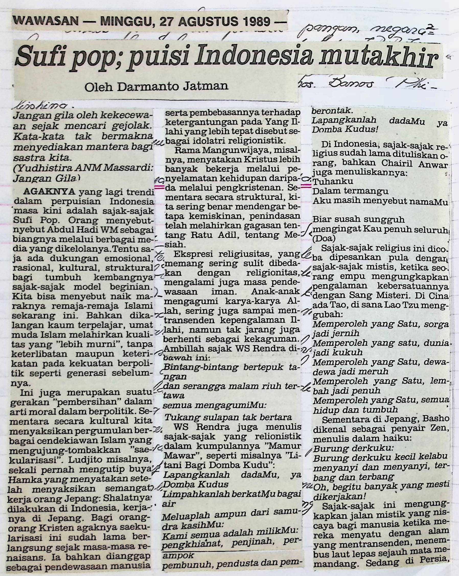 Sufi pop; puisi Indonesia mutakhir