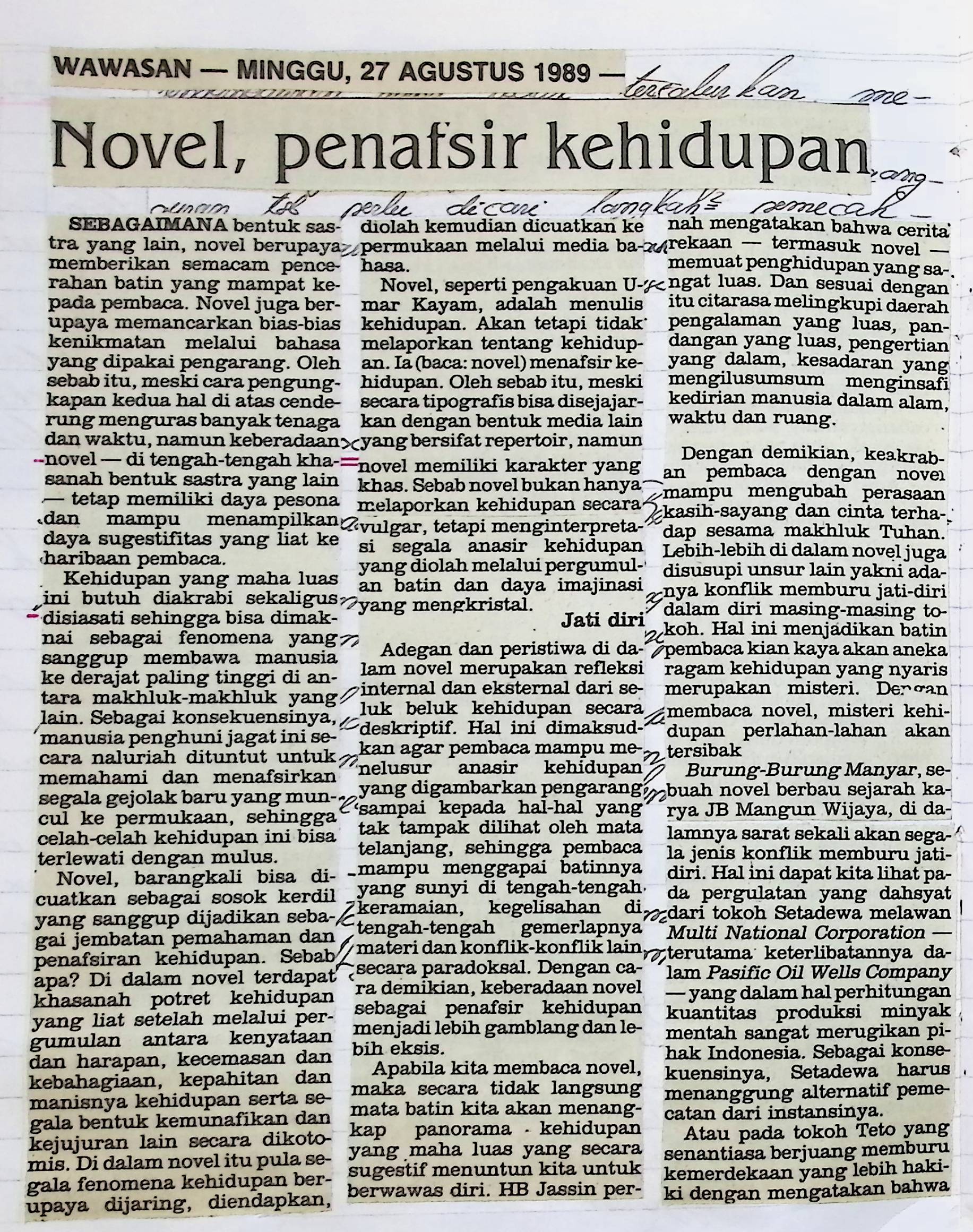 Novel, penafsir kehidupan