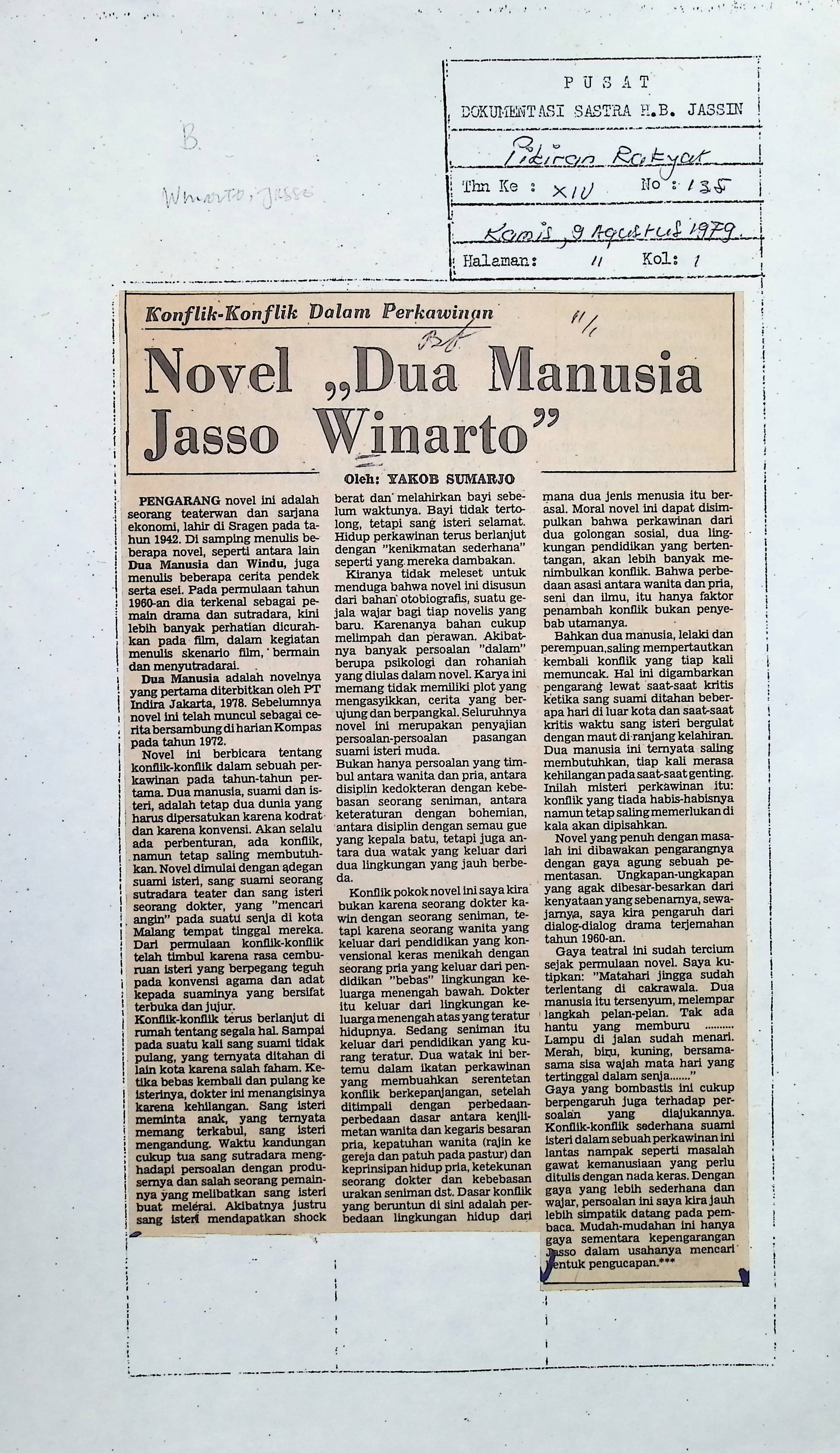 Novel dua manusia Jasso Winarto