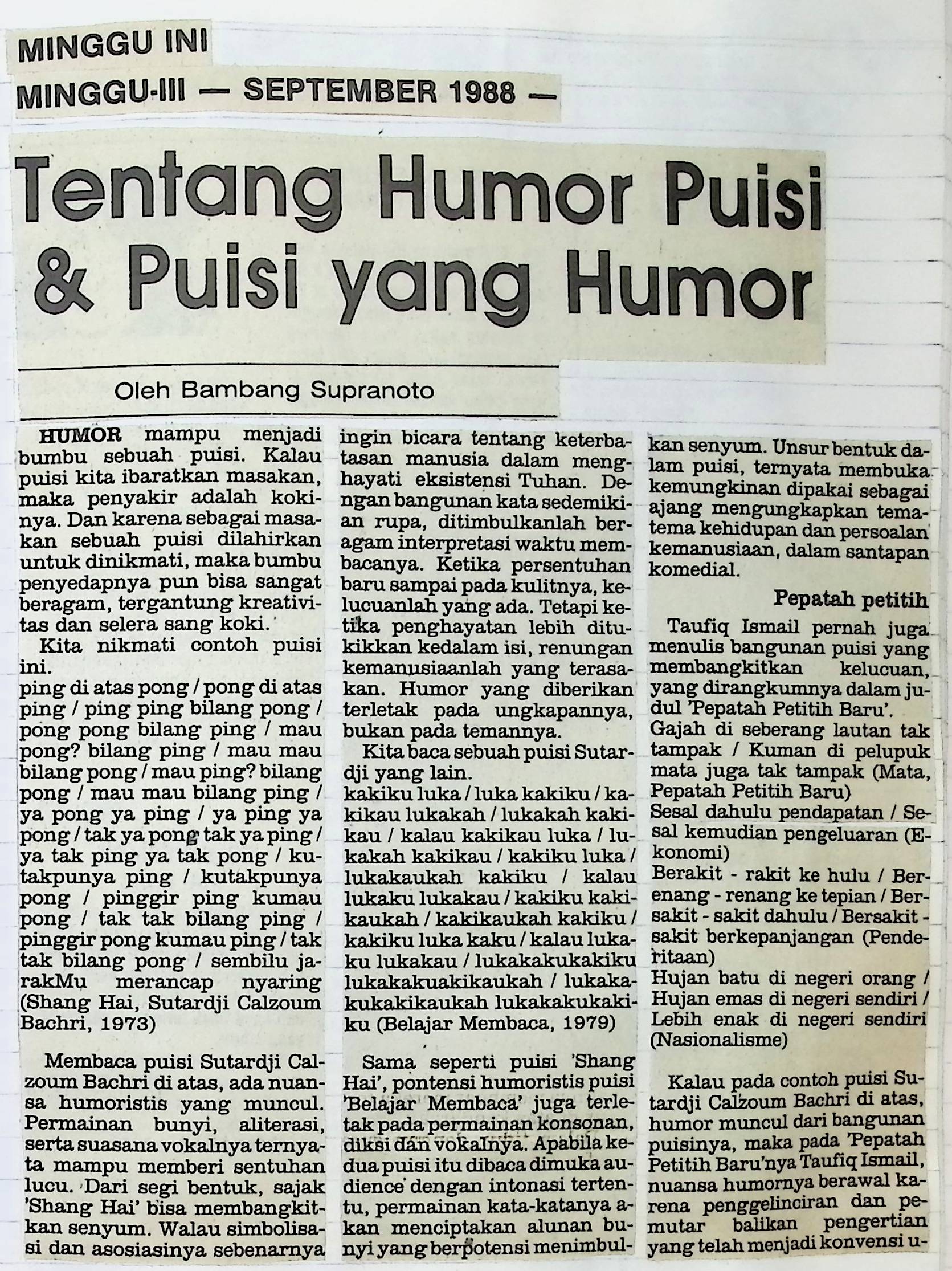 Tentang humor puisi & puisi yang humor