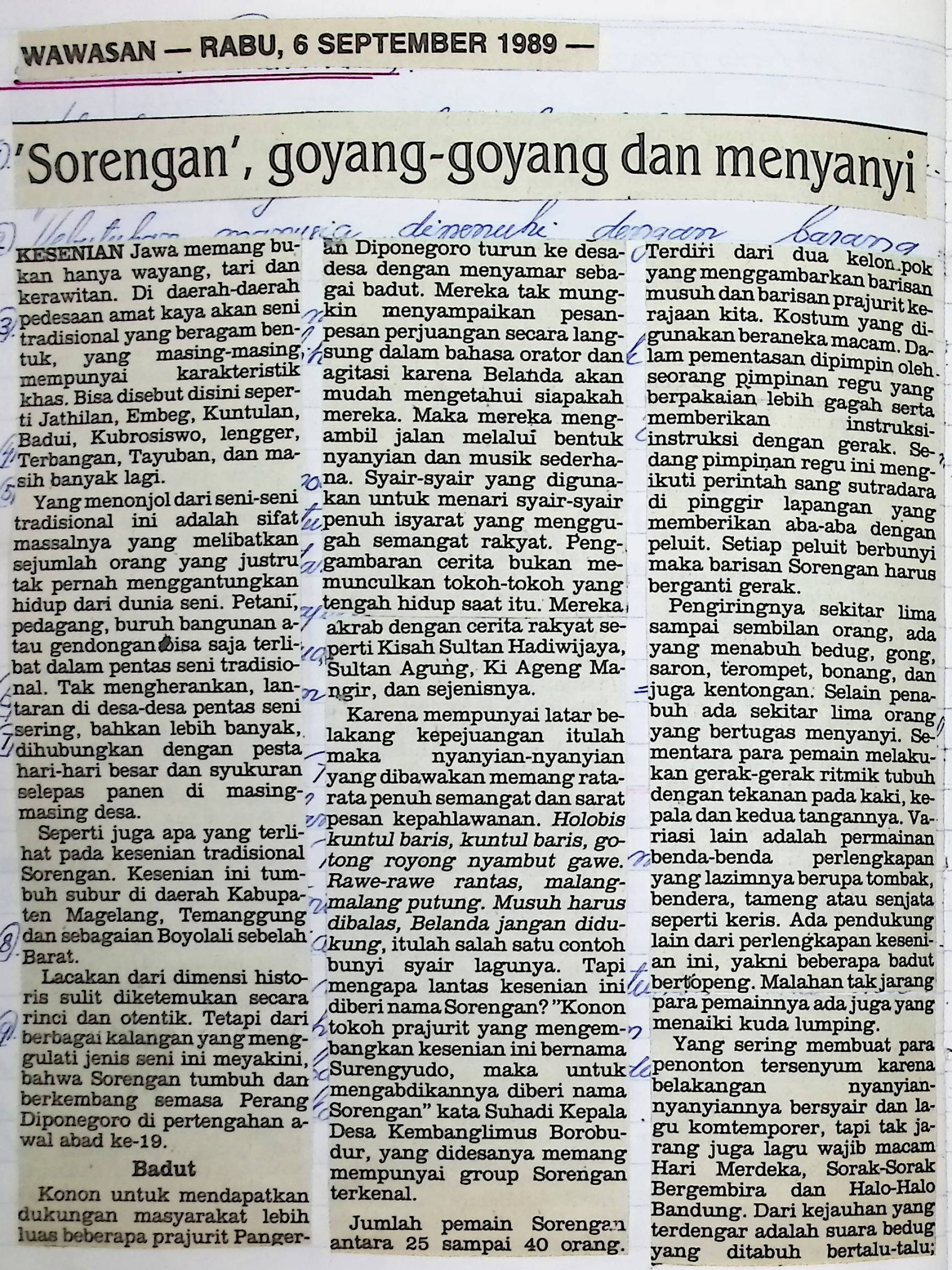 Sorengan, goyang-goyang dan menyanyi