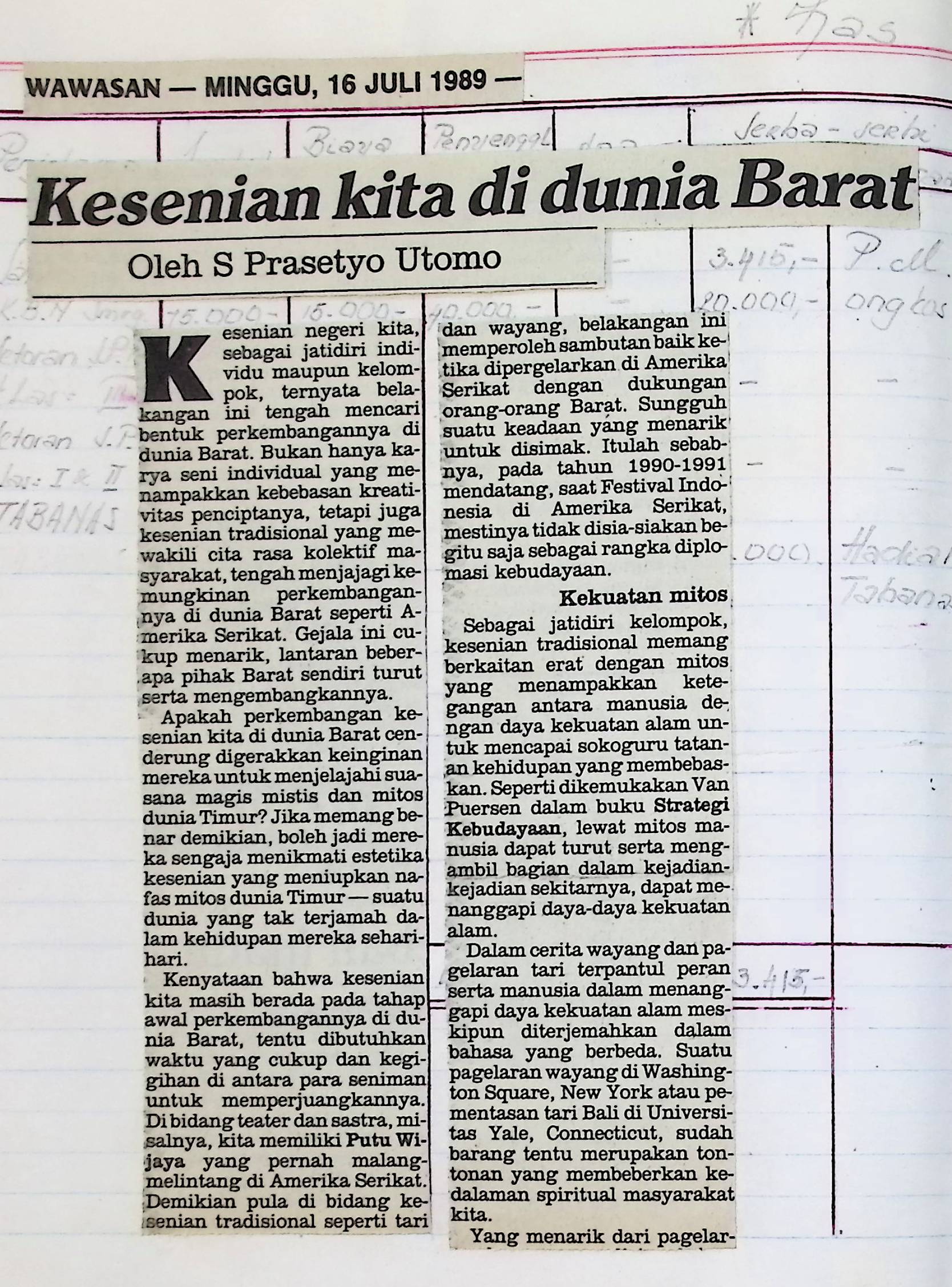 Kesenian kita di dunia Barat