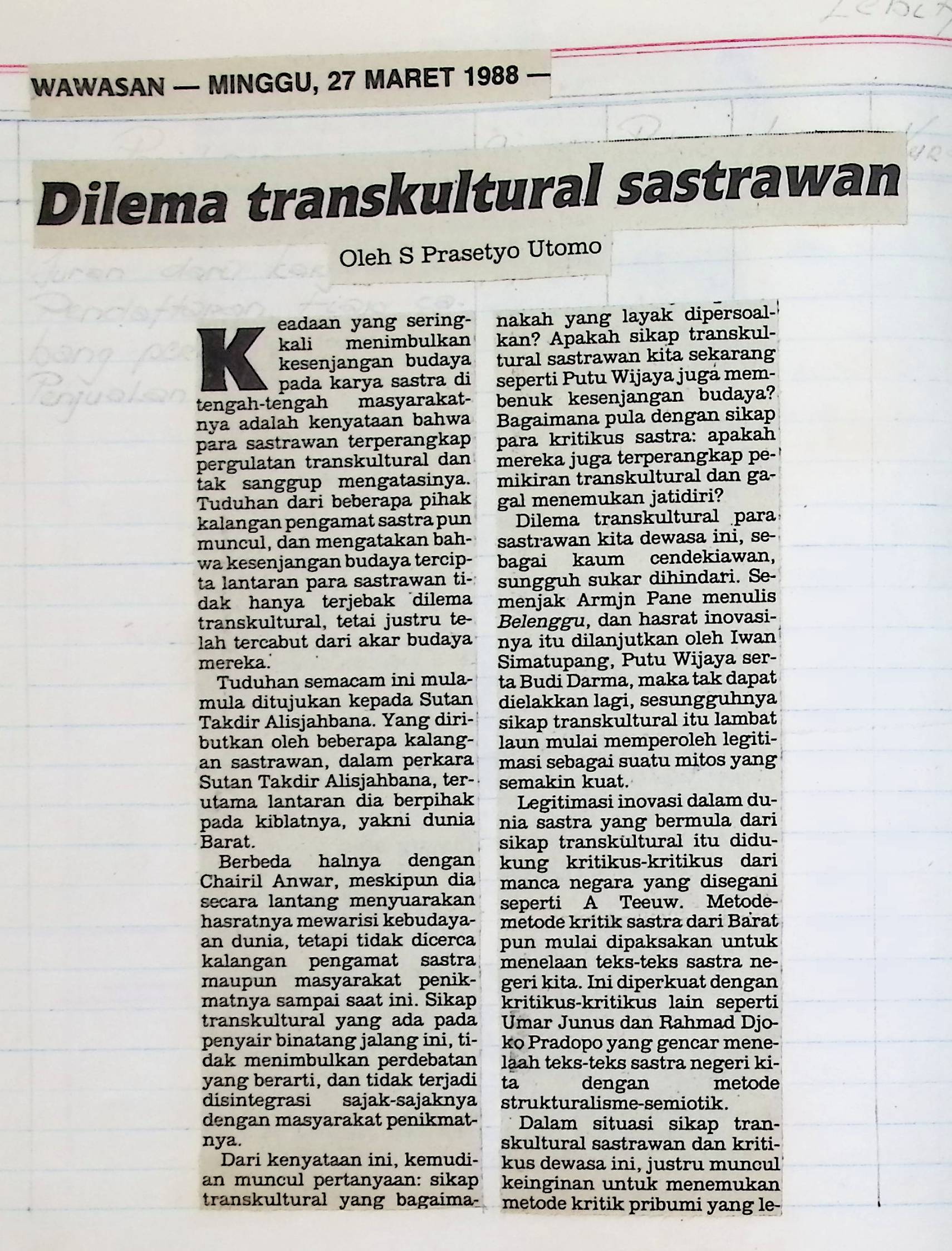 Dilema transkultural sastrawan