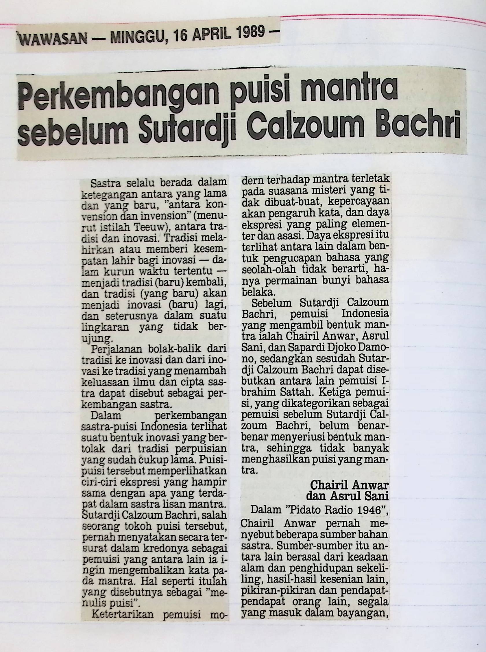 Perkembangan puisi mantra sebelum Sutardji Calzoum Bachri