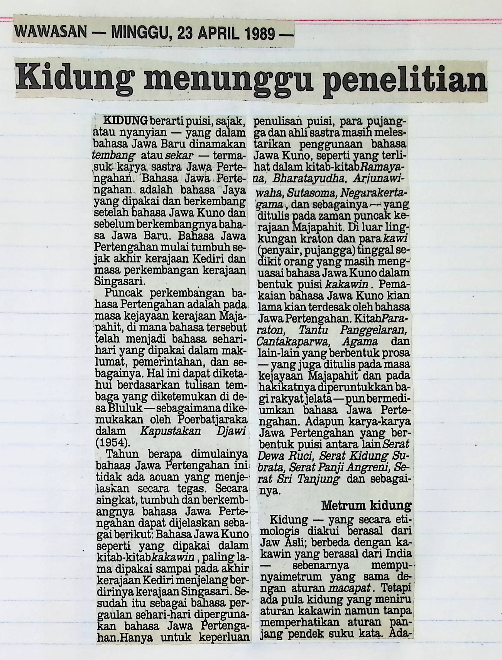 Kidung menunggu penelitian