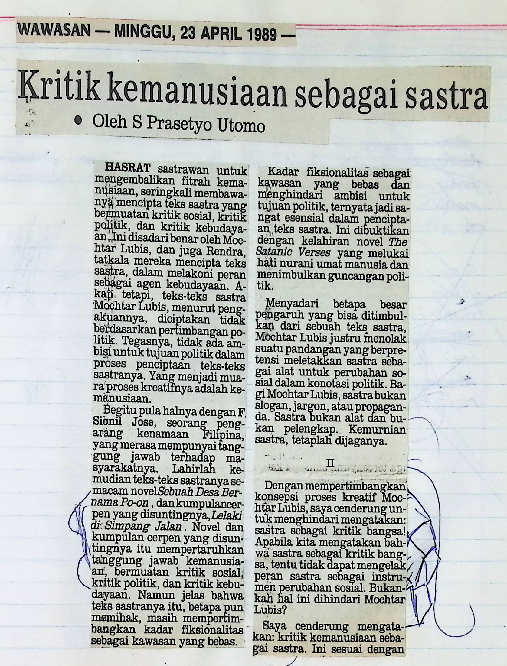 Kritik kemanusiaan sebagai sastra