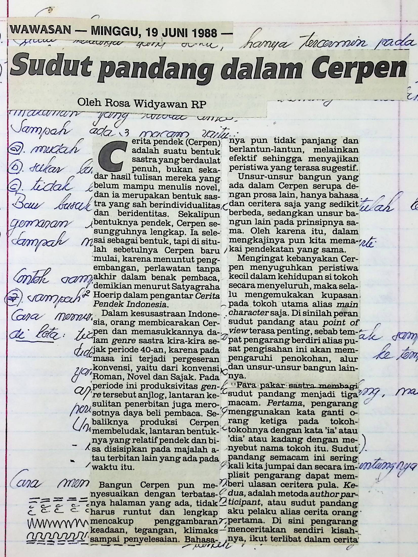 Sudut pandang dalam cerpen