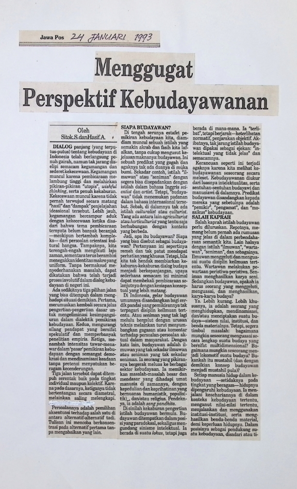Menggugat perspektif kebudayawanan