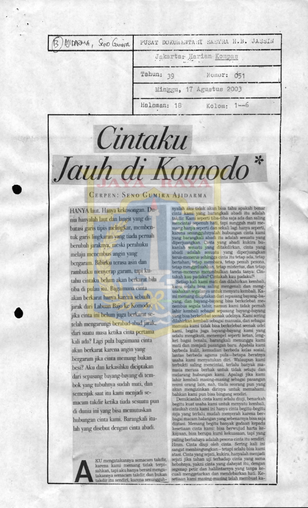 Cintaku jauh di komodo