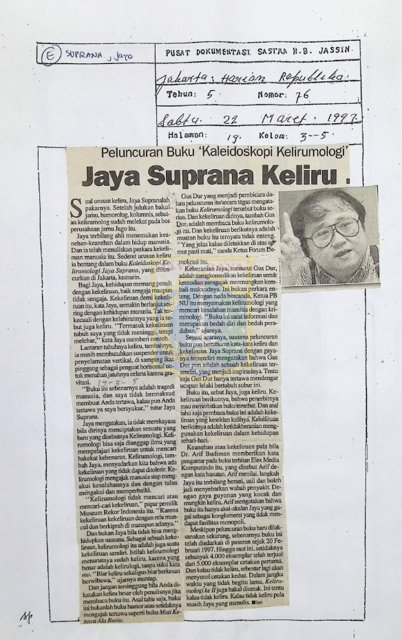 Peluncuran buku ,kaleidoskopi kelirumologi, Jaya Supran keliru
