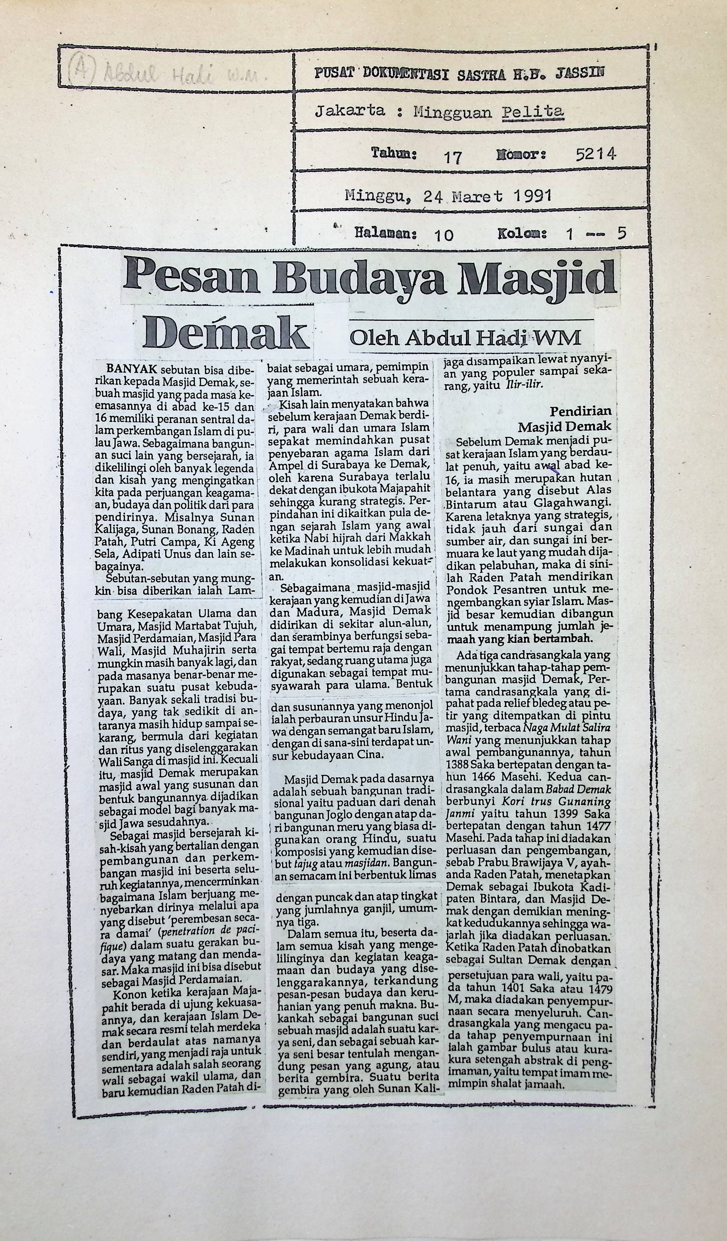 Pesan budaya masjid Demak