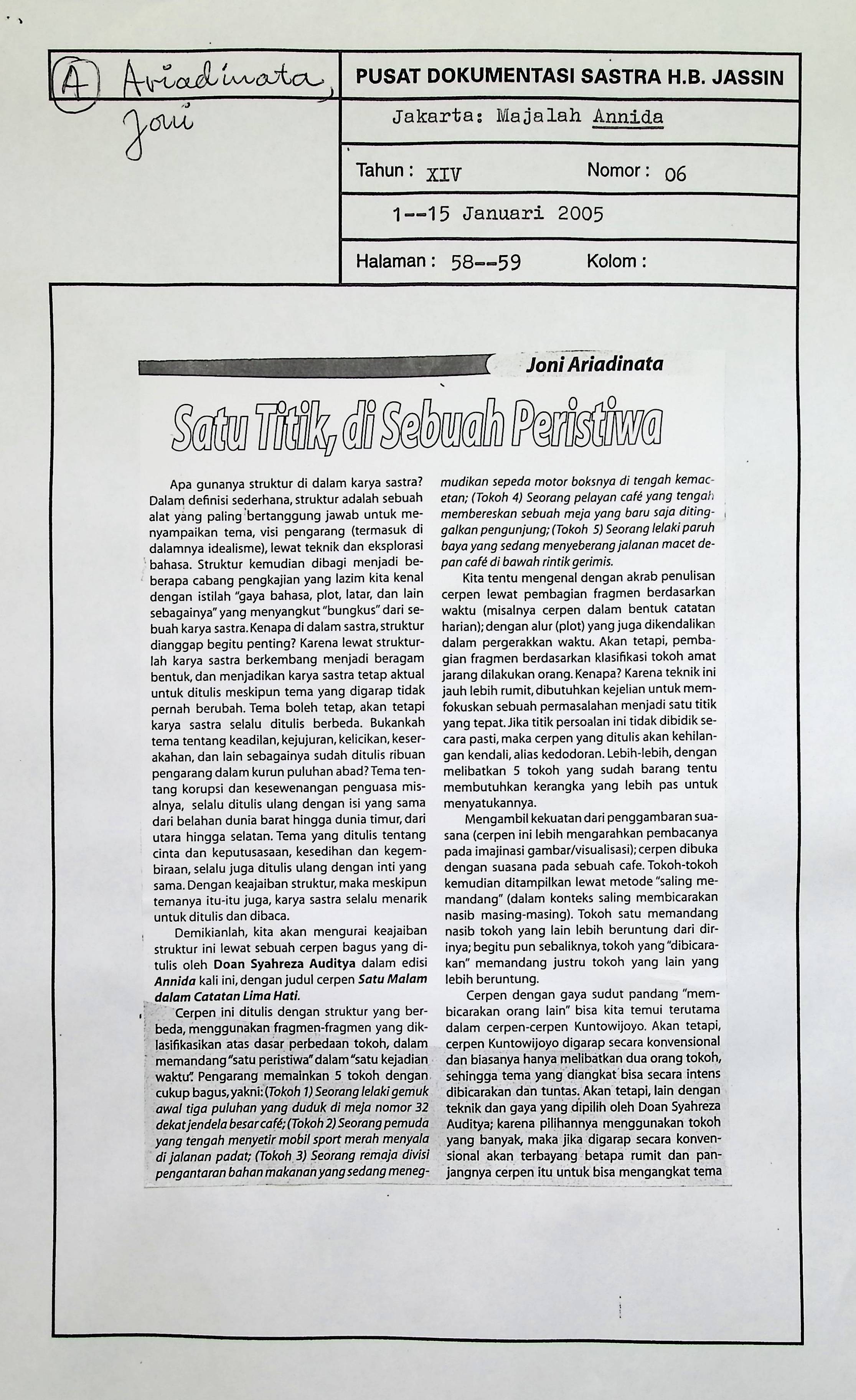Satu titik, di sebuah peristiwa