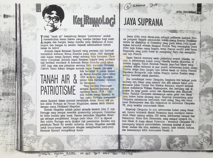Kelirumologi Jaya Suprana: tanah air & patriotisme