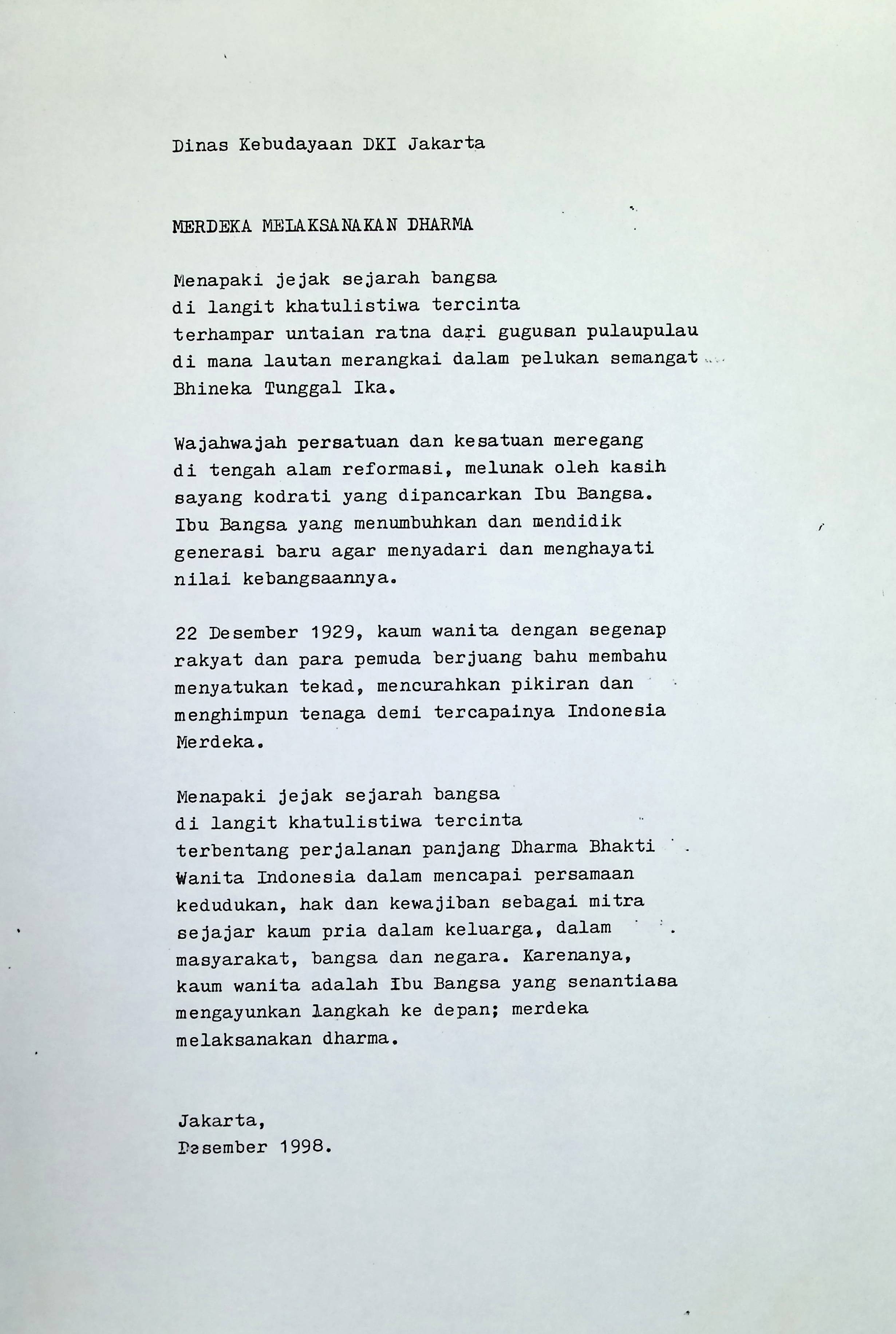 Sajak, Merdeka melaksanakan Dharma