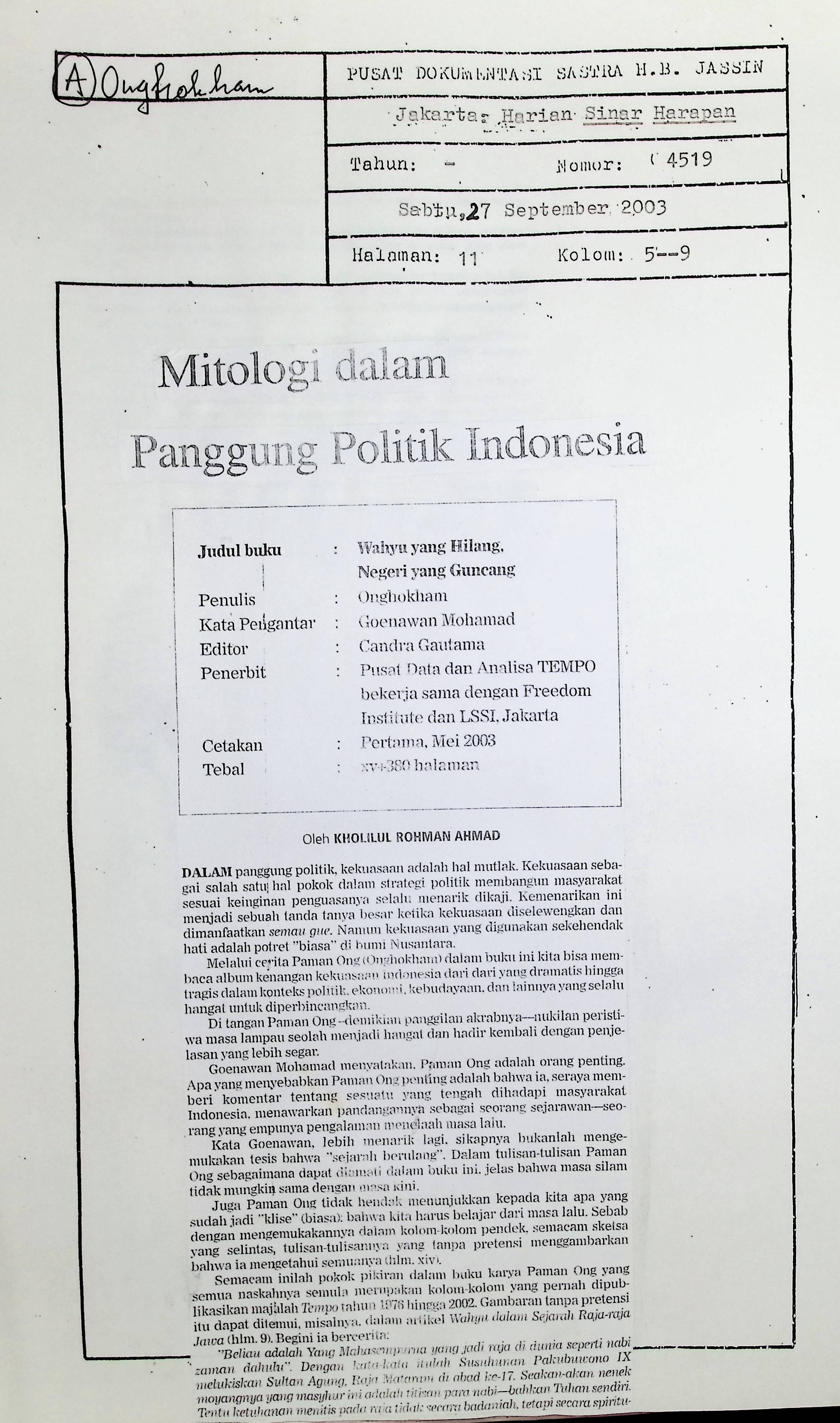 Mitologi dalam penggung politik Indonesia
