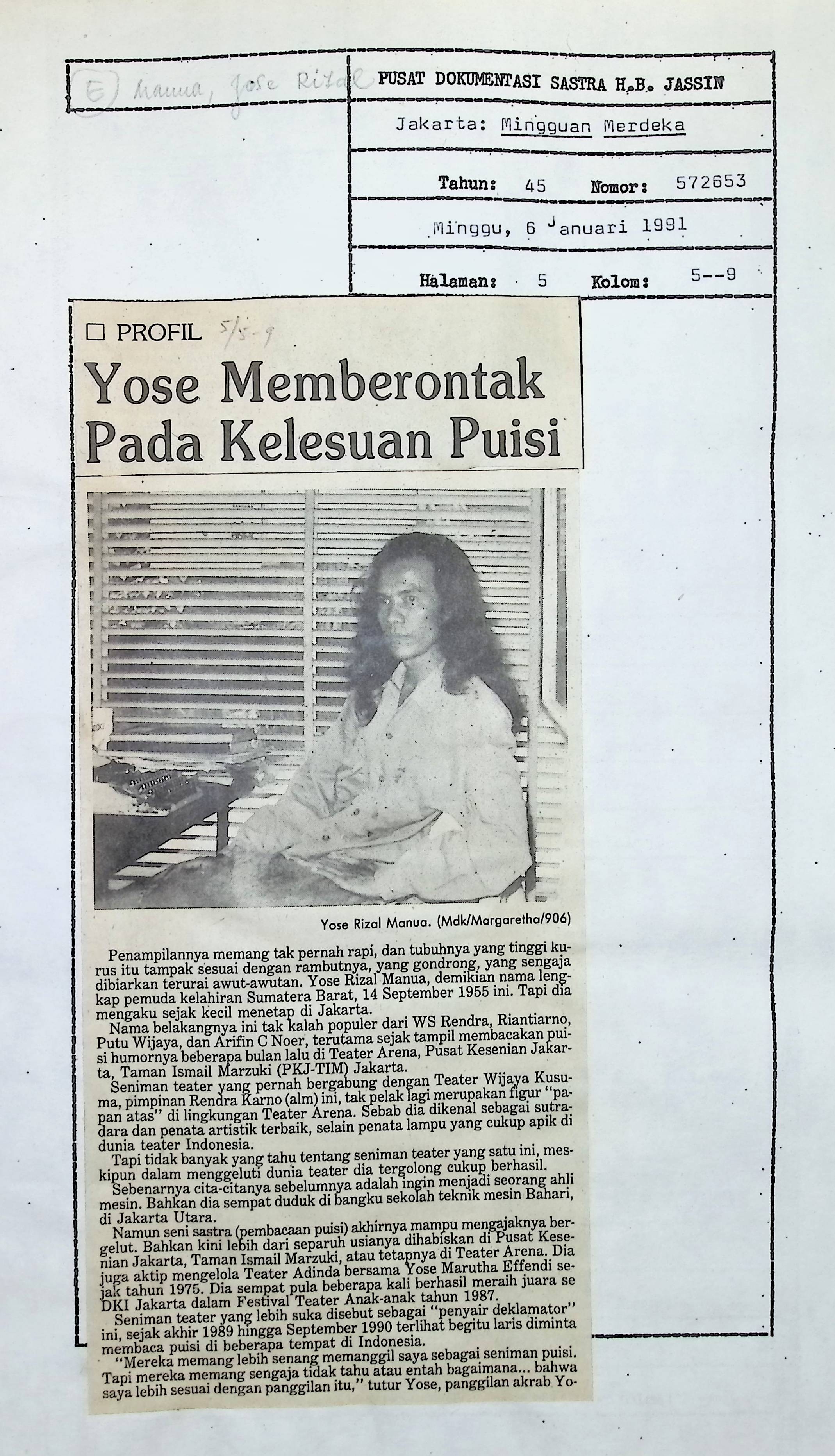 Profil: Yose memberontak pada kelesuan puisi
