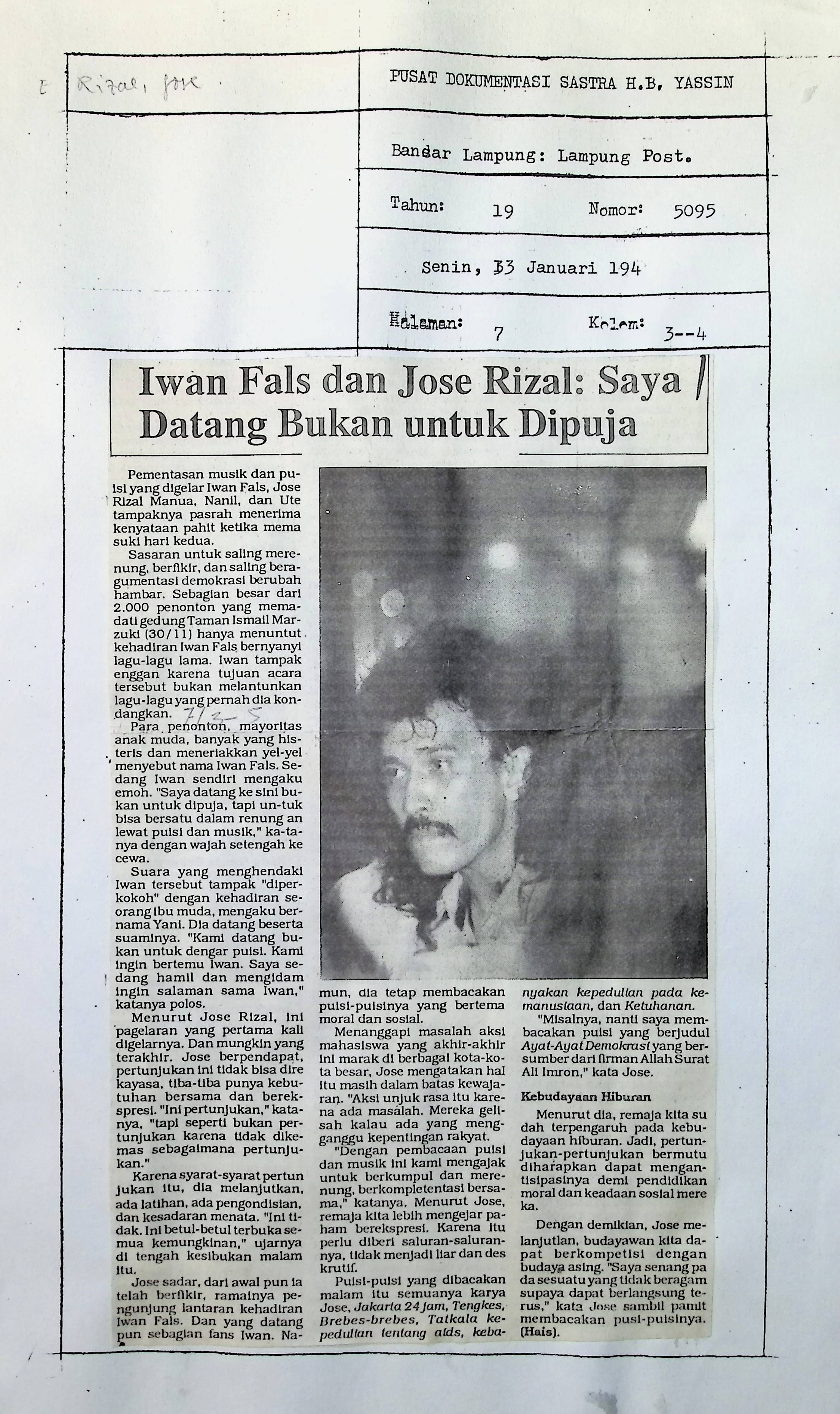 Iwan Fals dan Jose Rizal: saya datang bukan untuk dipuja / Hais
