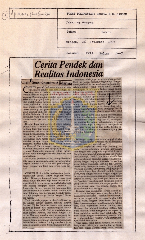 Cerita pendek dan realitas Indonesia