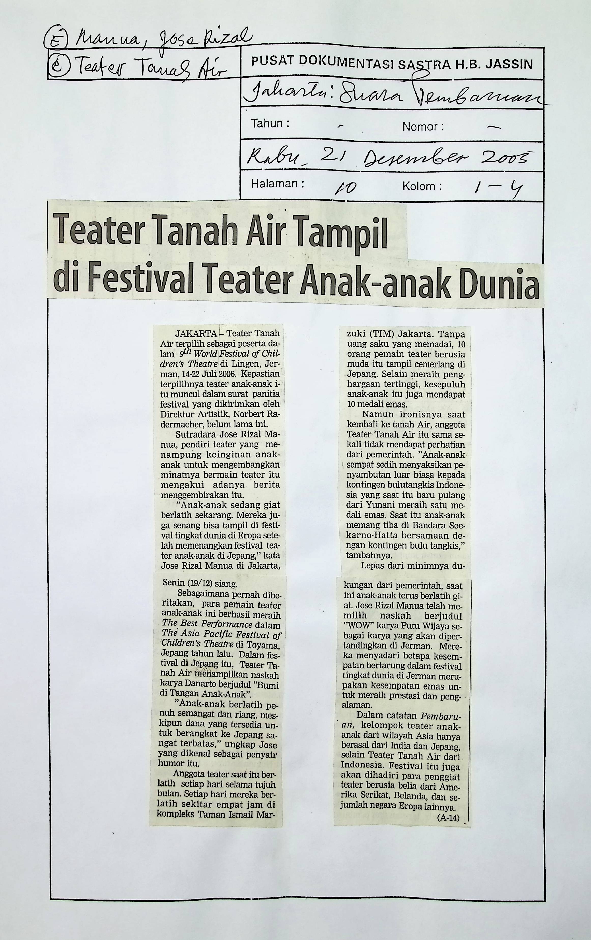 Teater tanah air tampil di festival teater anak-anak dunia