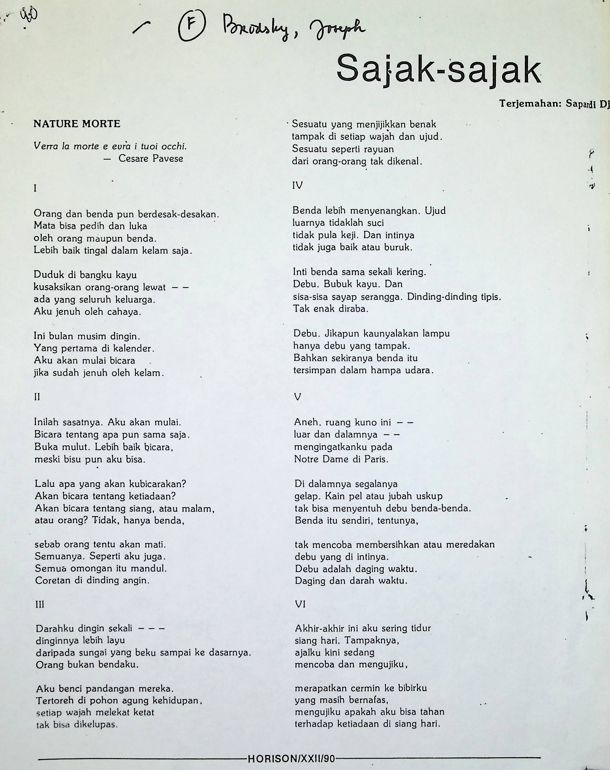 Kumpulan sajak-sajak Joseph Brodsky