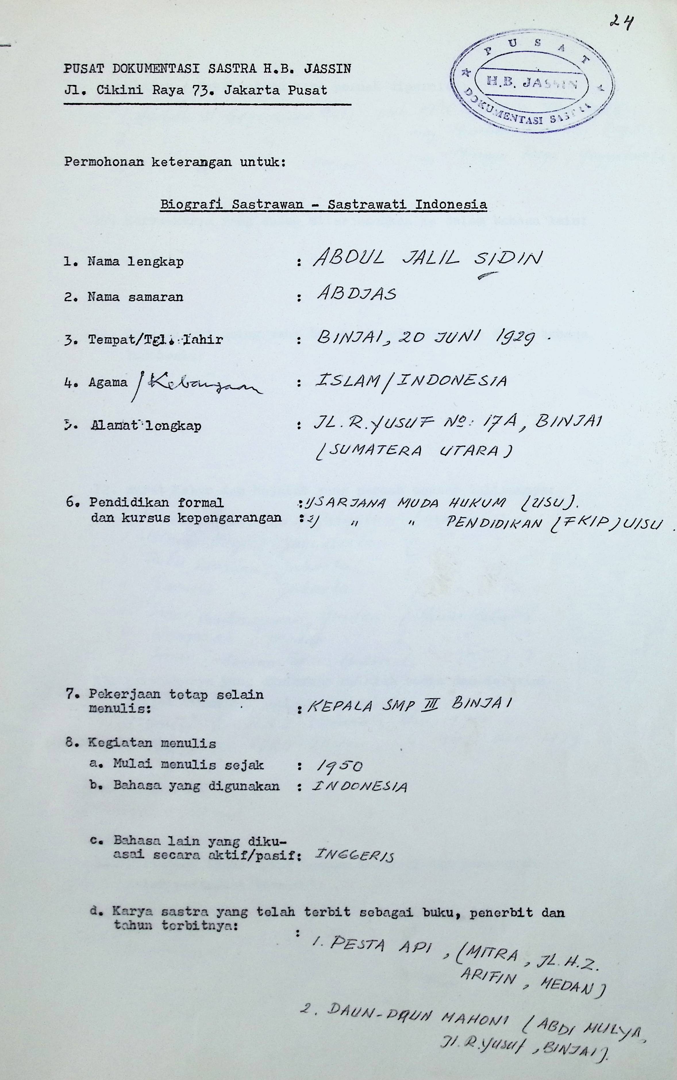 Biografi pengarang Abdul Jalil Sidin