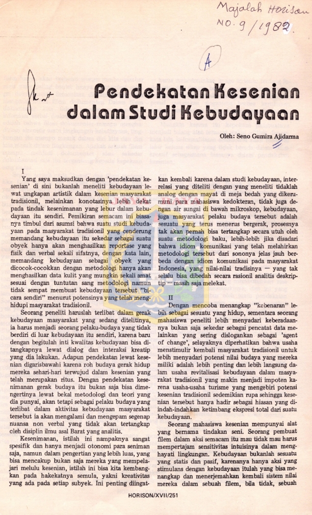 Pendekatan kesenian dalam studi kebudayaan