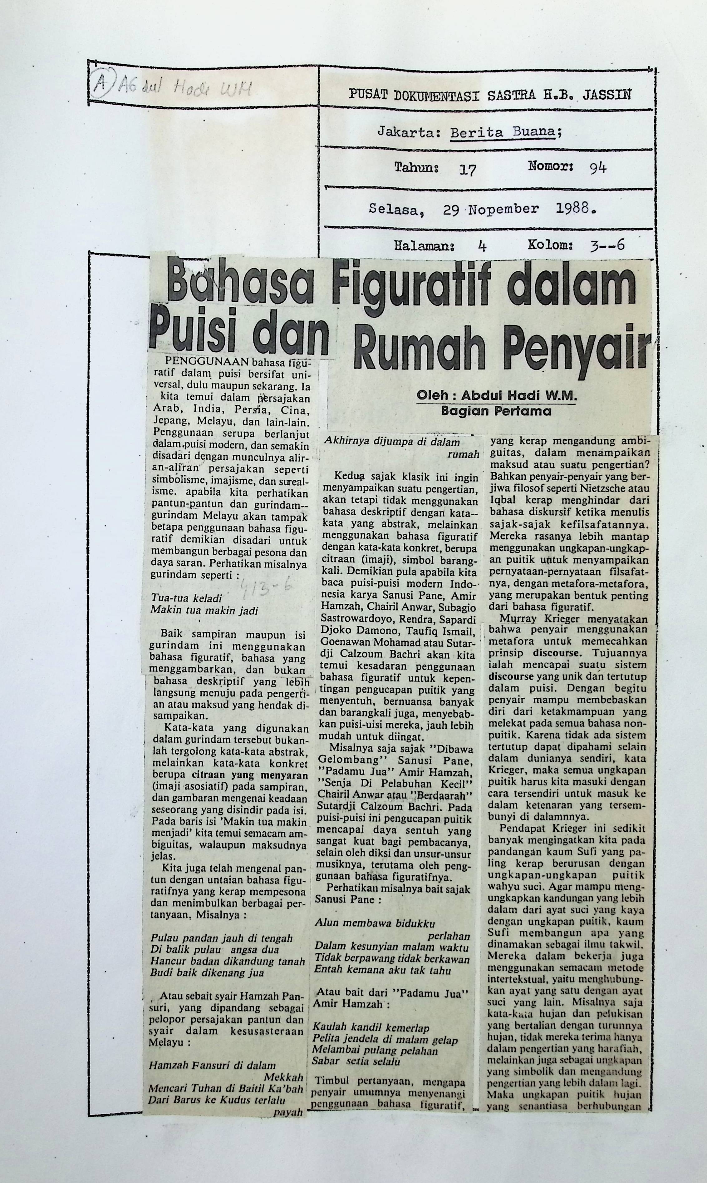 Bahasa figuratif dalam puisi dan rumah penyair. bagian 1
