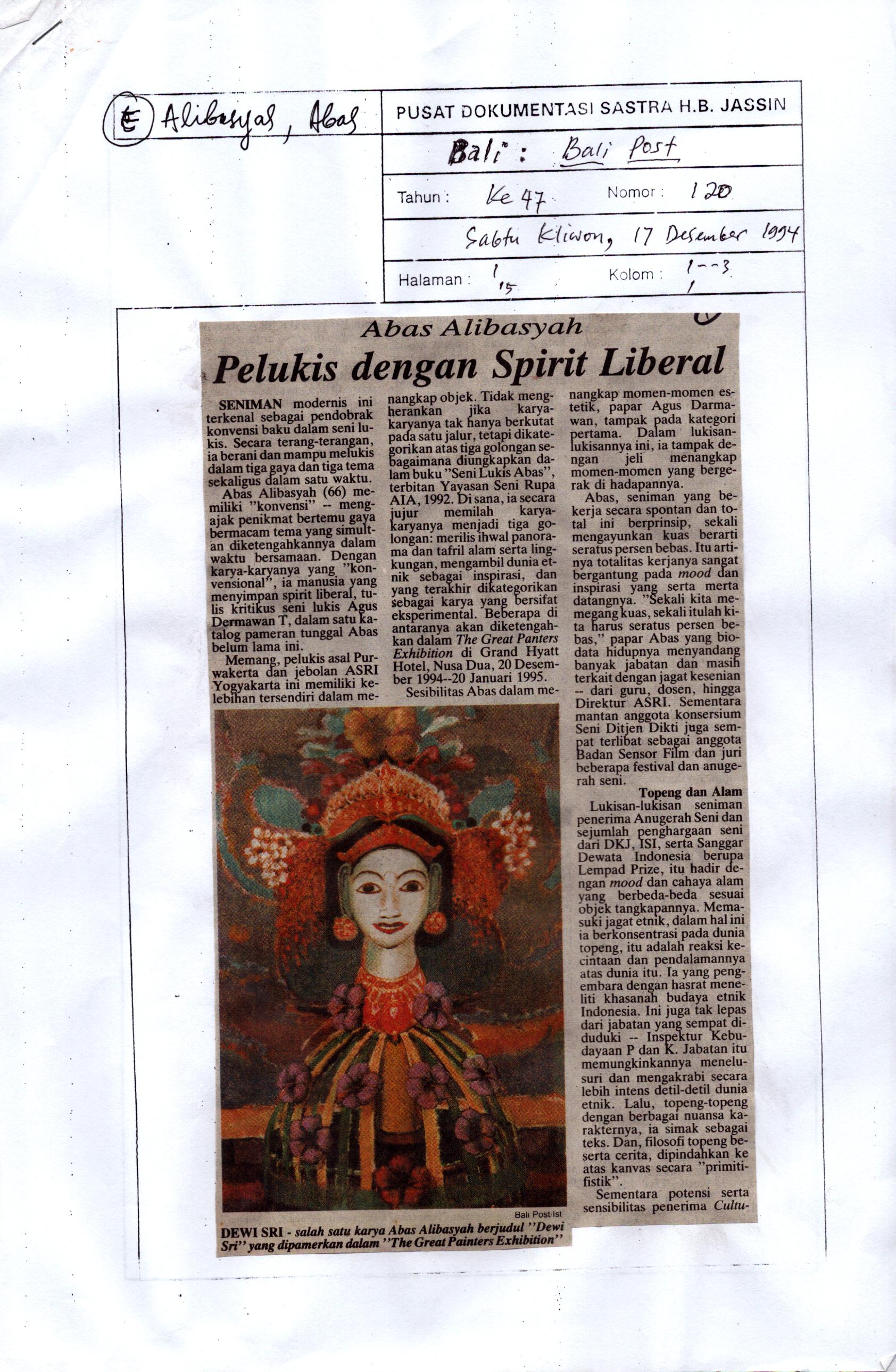 Abas Alibasyah : pelukis dengan spirit liberal