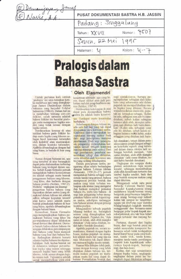 Pralogis dalam bahasa sastra