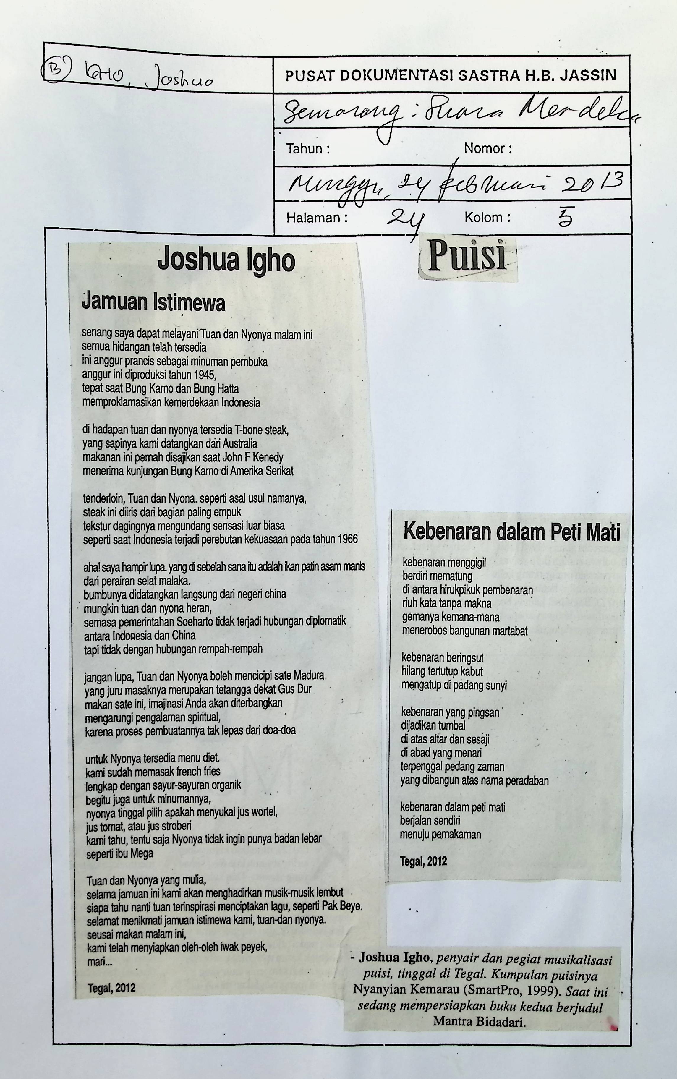 Puisi: Jamuan Istimewa