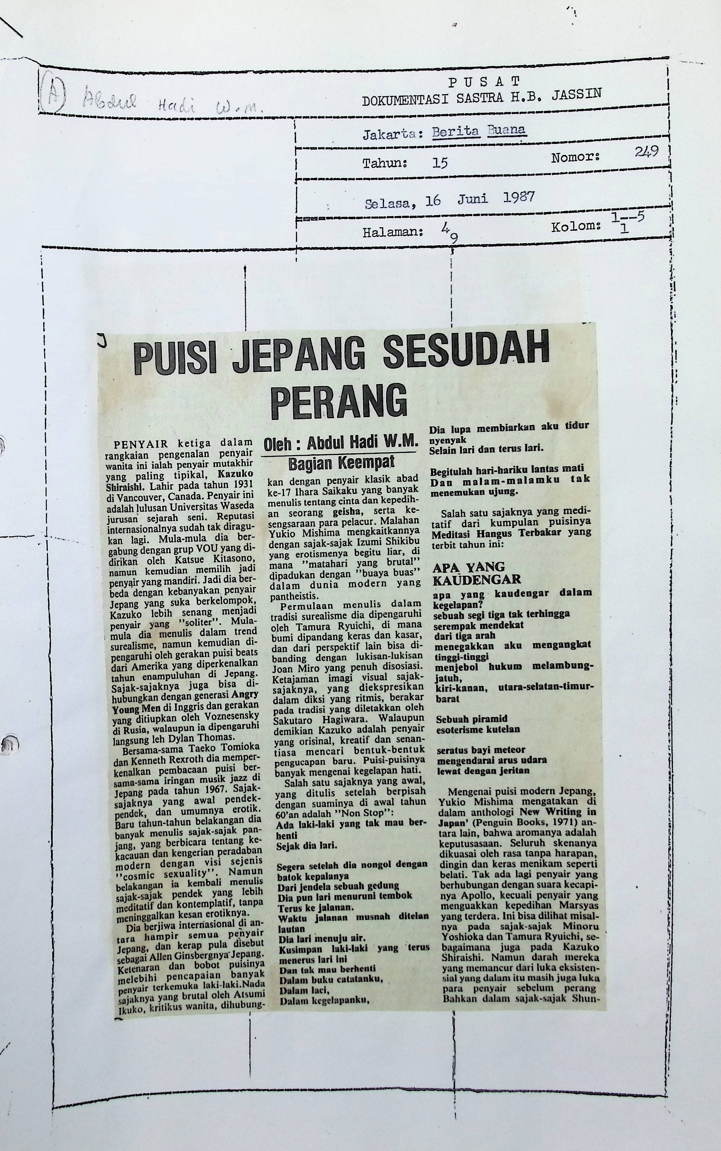 Puisi Jepang sesudah perang. bagian keempat