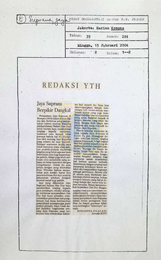 Redaksi yth, Jaya Suprana, berpikir dangkal