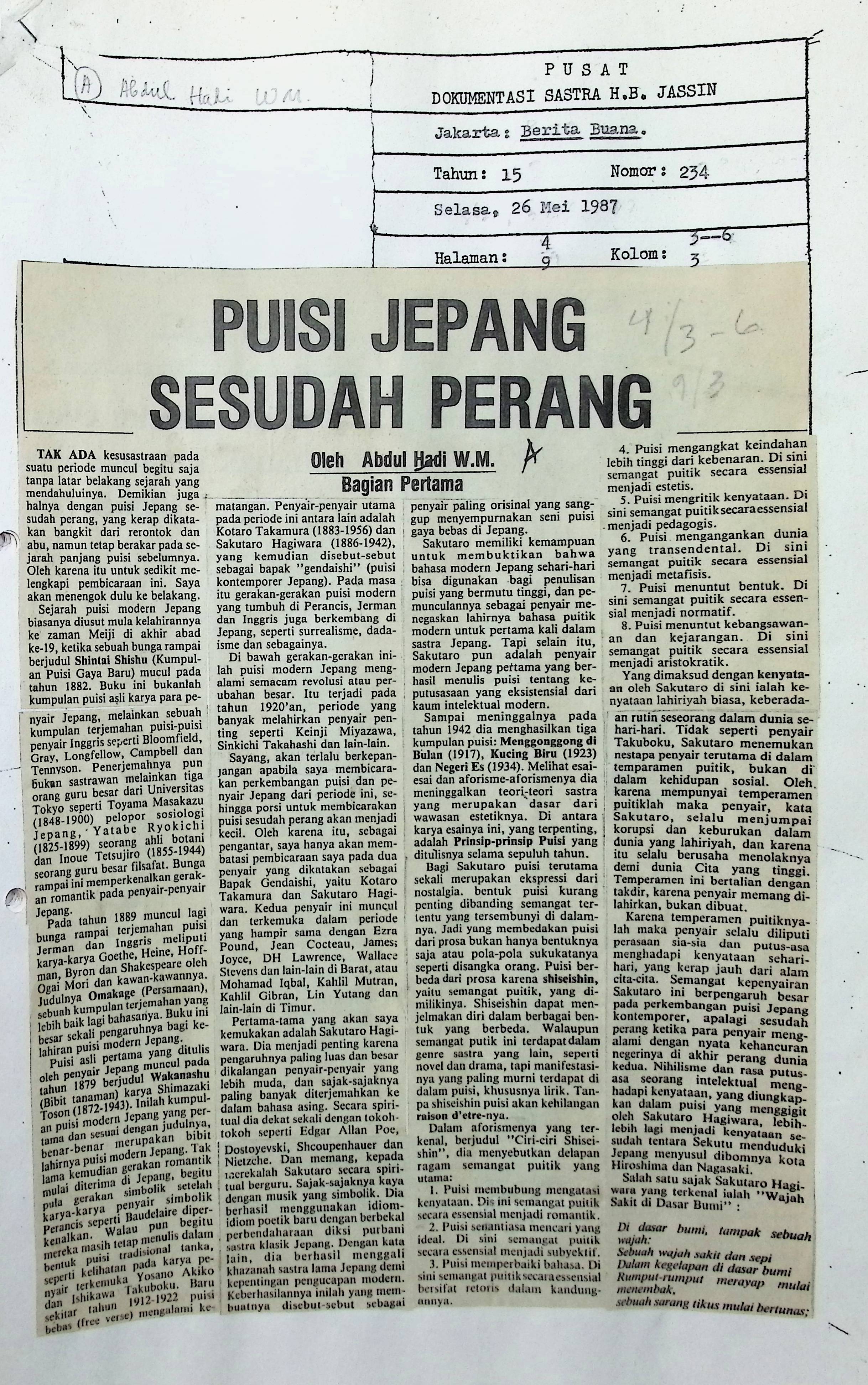 Puisi Jepang sesudah perang. bagian pertama