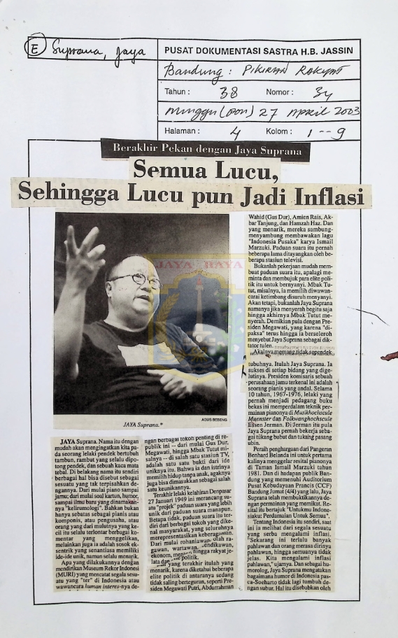 Berakhir pekan dengan Jaya Suprana, semua lucu, sehingga lucu pun jadi inflasi