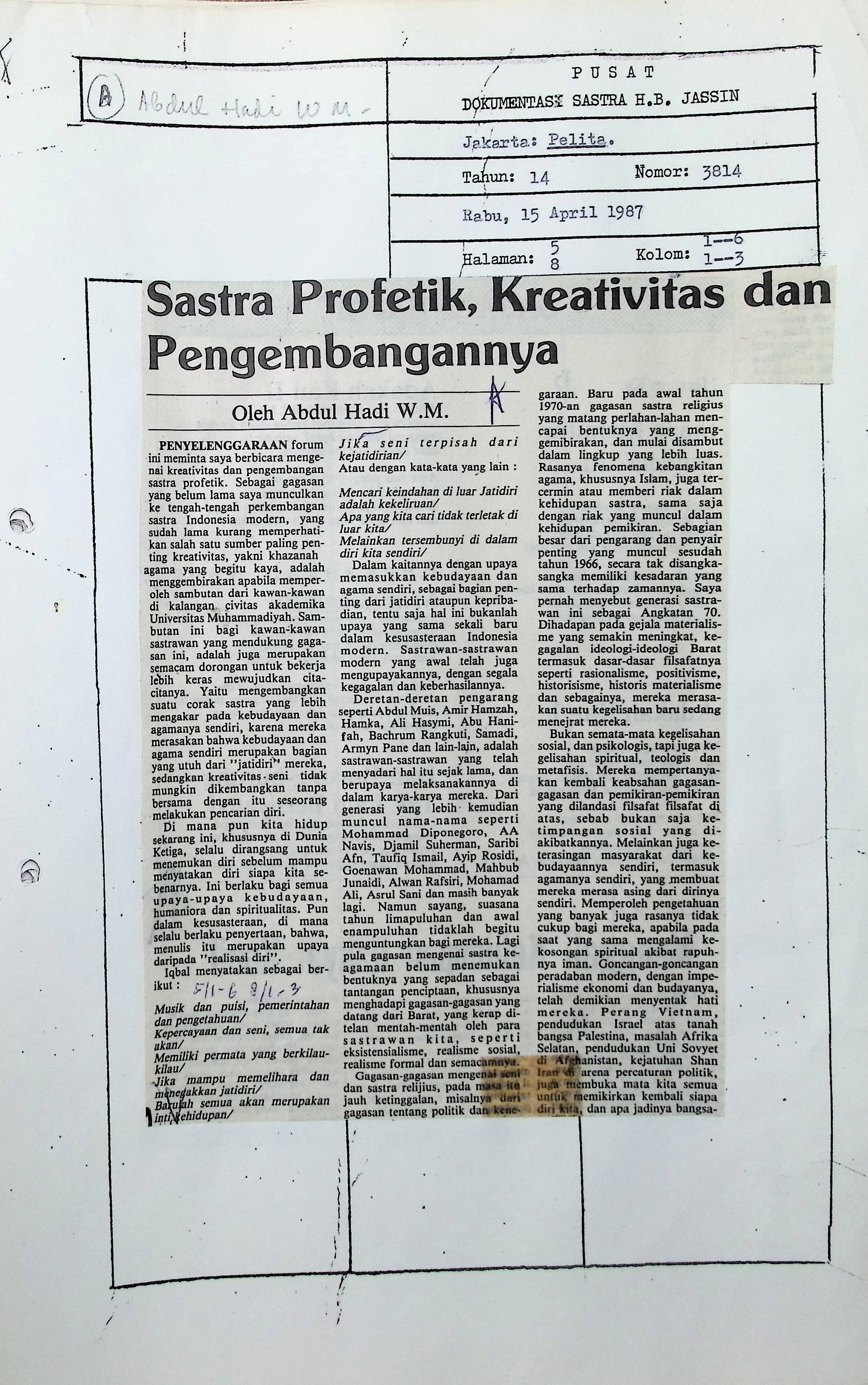 Sastra Profetik,kreativitas dan pengembangannya