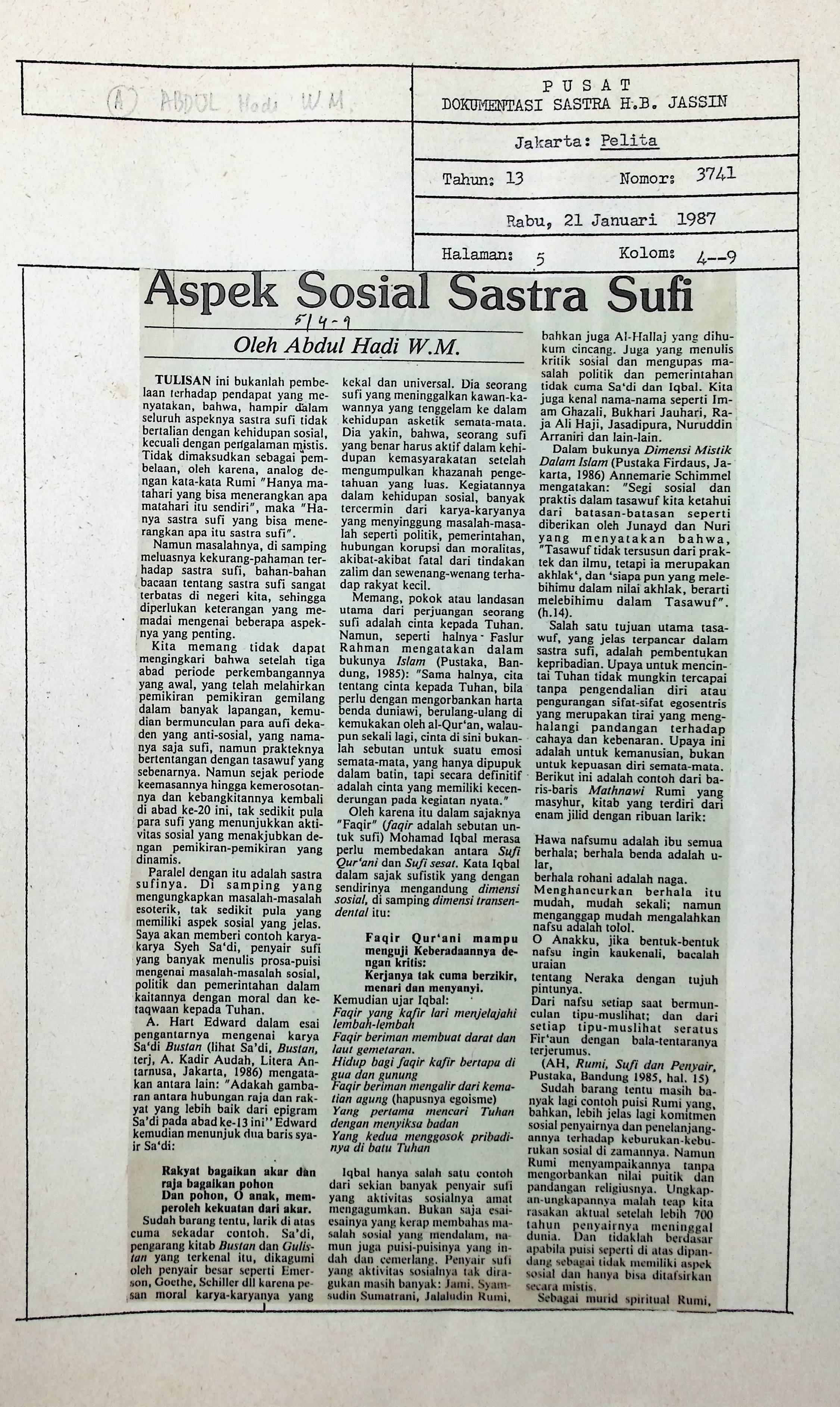 Aspek sosial sastra sufi